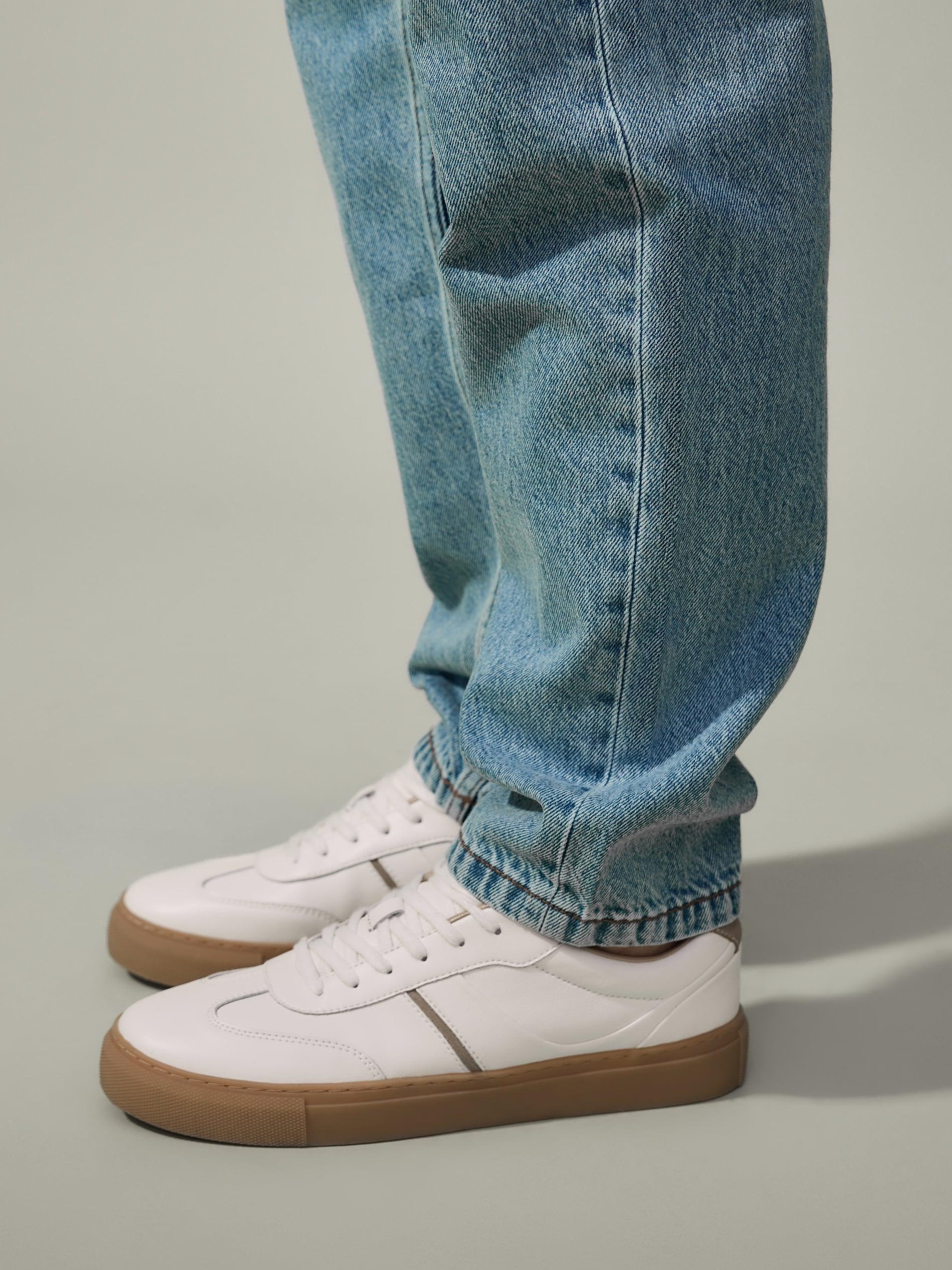 Cream Leather Rich Sneakers, Ivory, medium