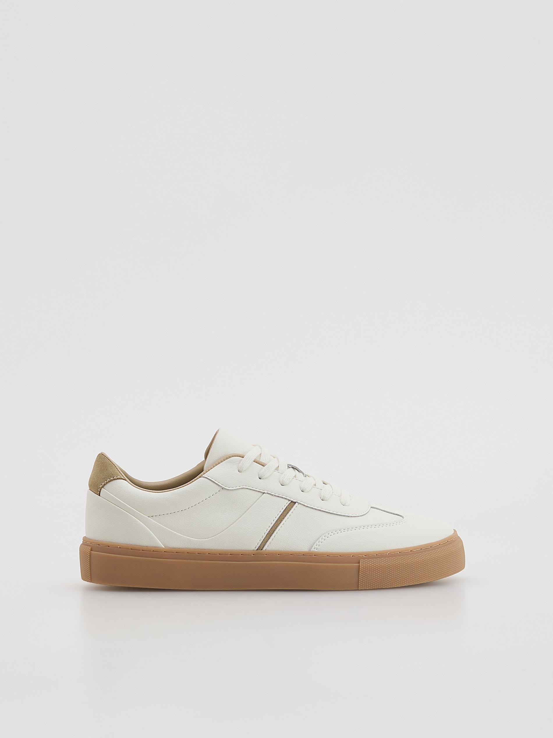 Cream Leather Rich Sneakers, Ivory, medium