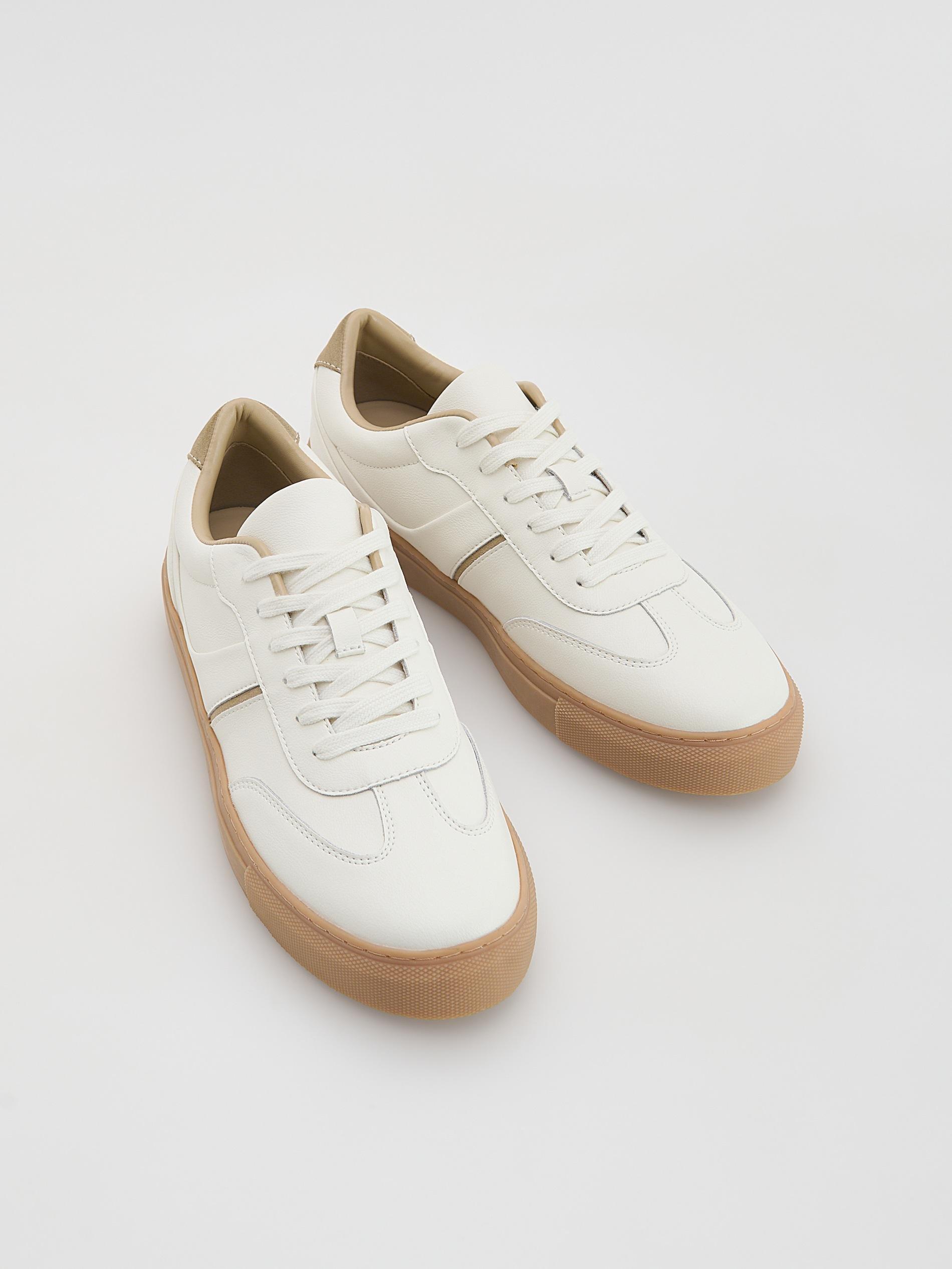 Cream Leather Rich Sneakers, Ivory, large image number 3