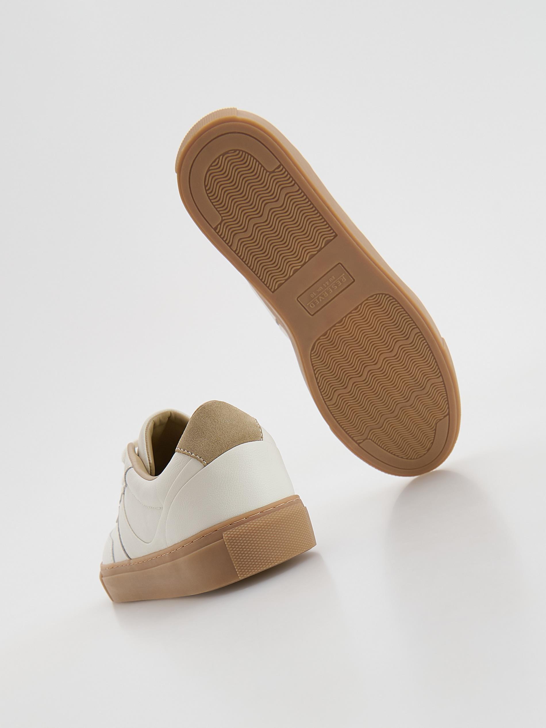 Cream Leather Rich Sneakers, Ivory, large image number 4