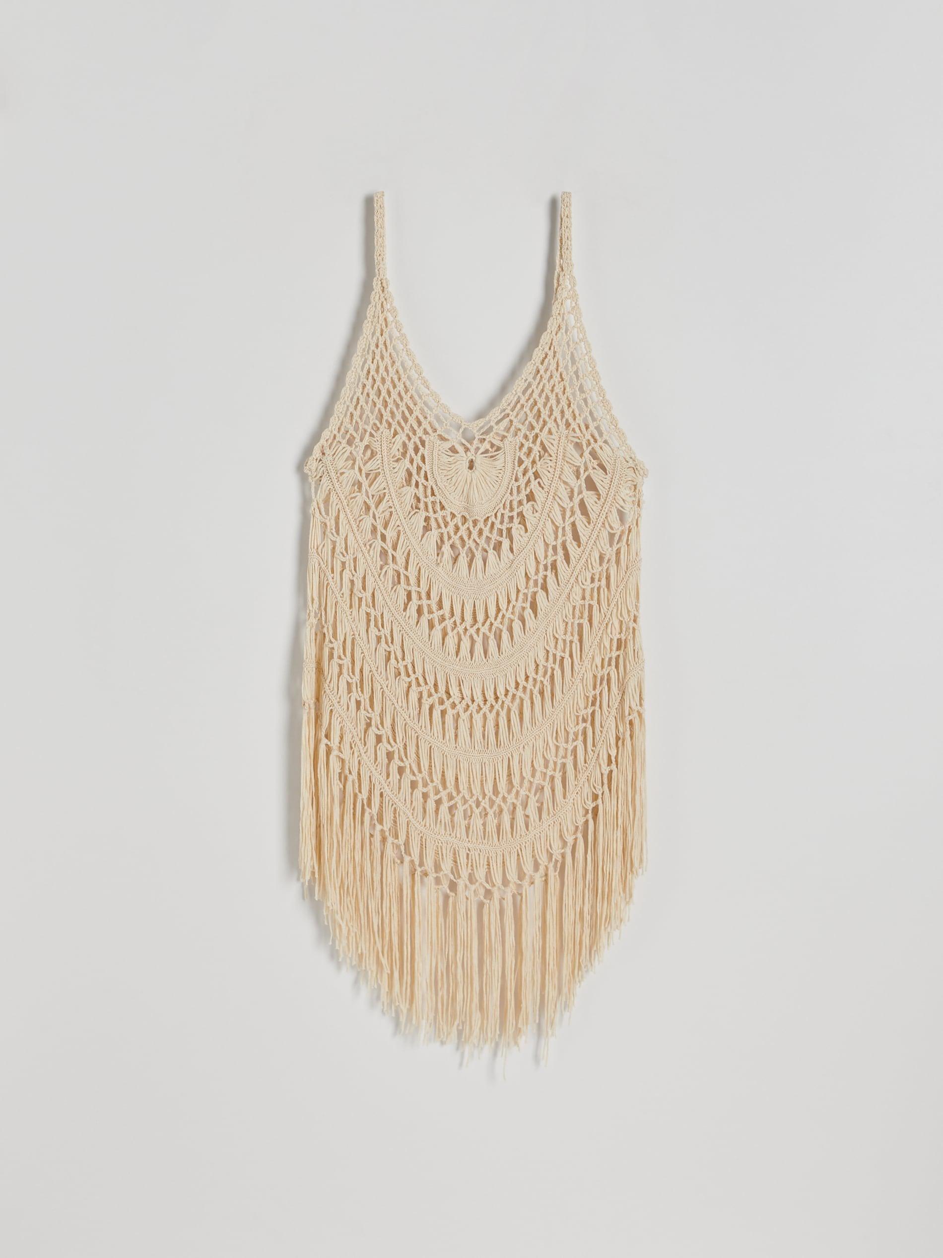 Beige Beach Kimono With Fringes, Ivory, large image number 5