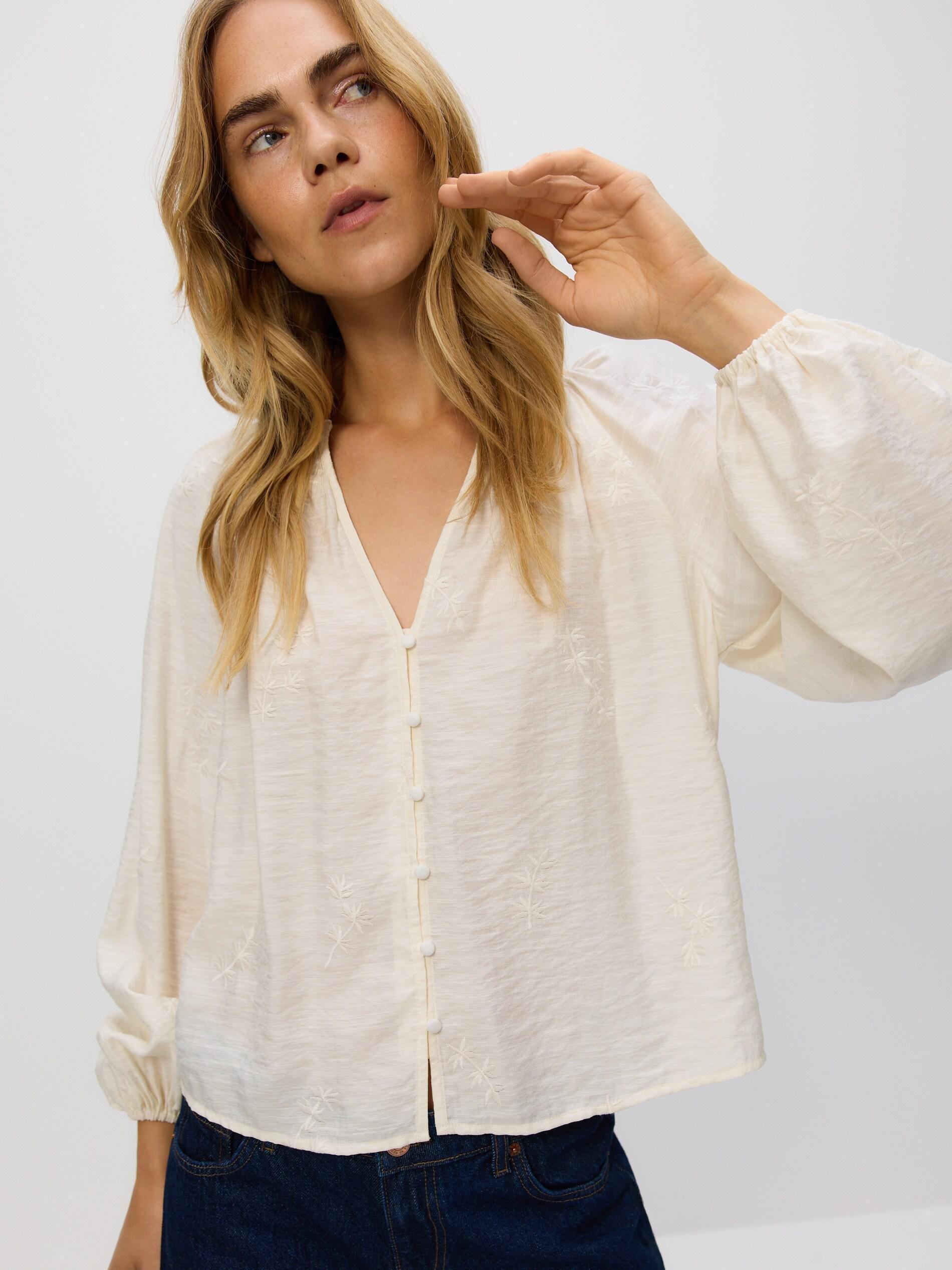 CREAM Blouse with embroidery, Ivory, medium