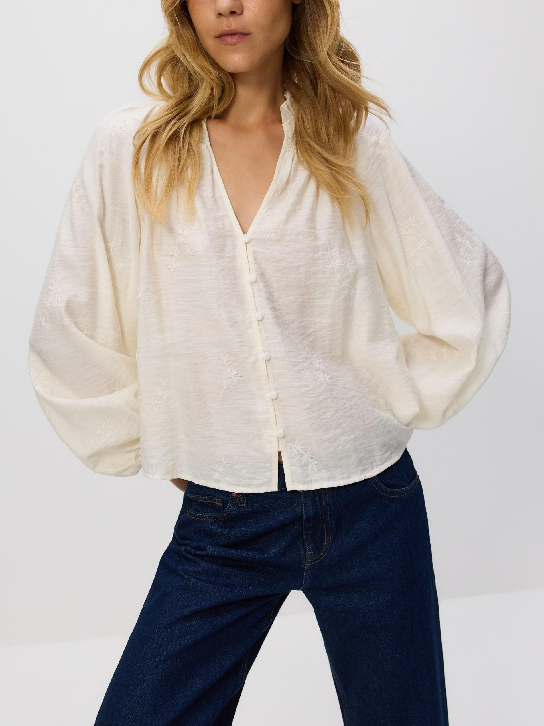 CREAM Blouse with embroidery, Ivory, large image number 2