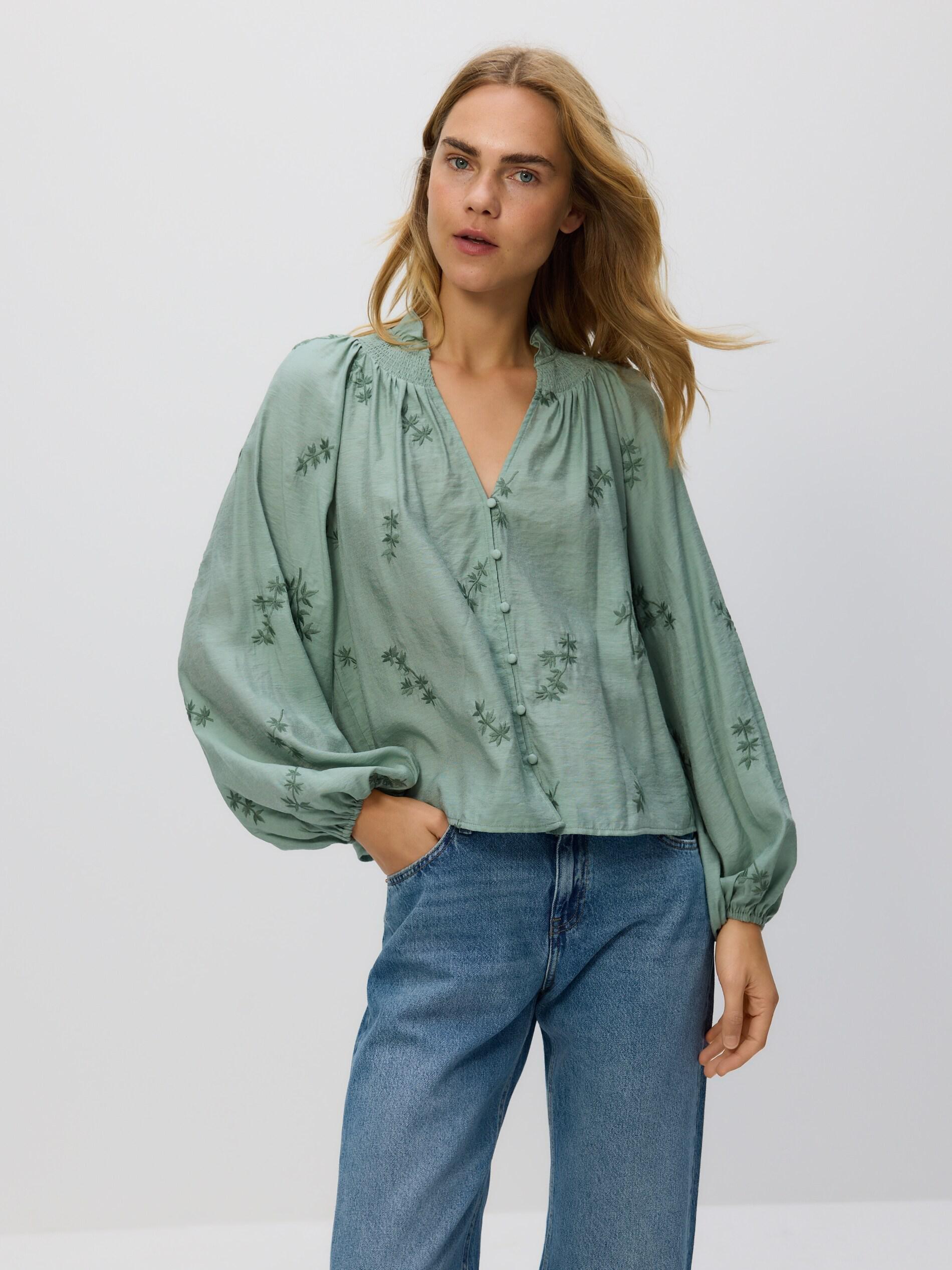 LIGHT GREEN Blouse with embroidery, Green, medium