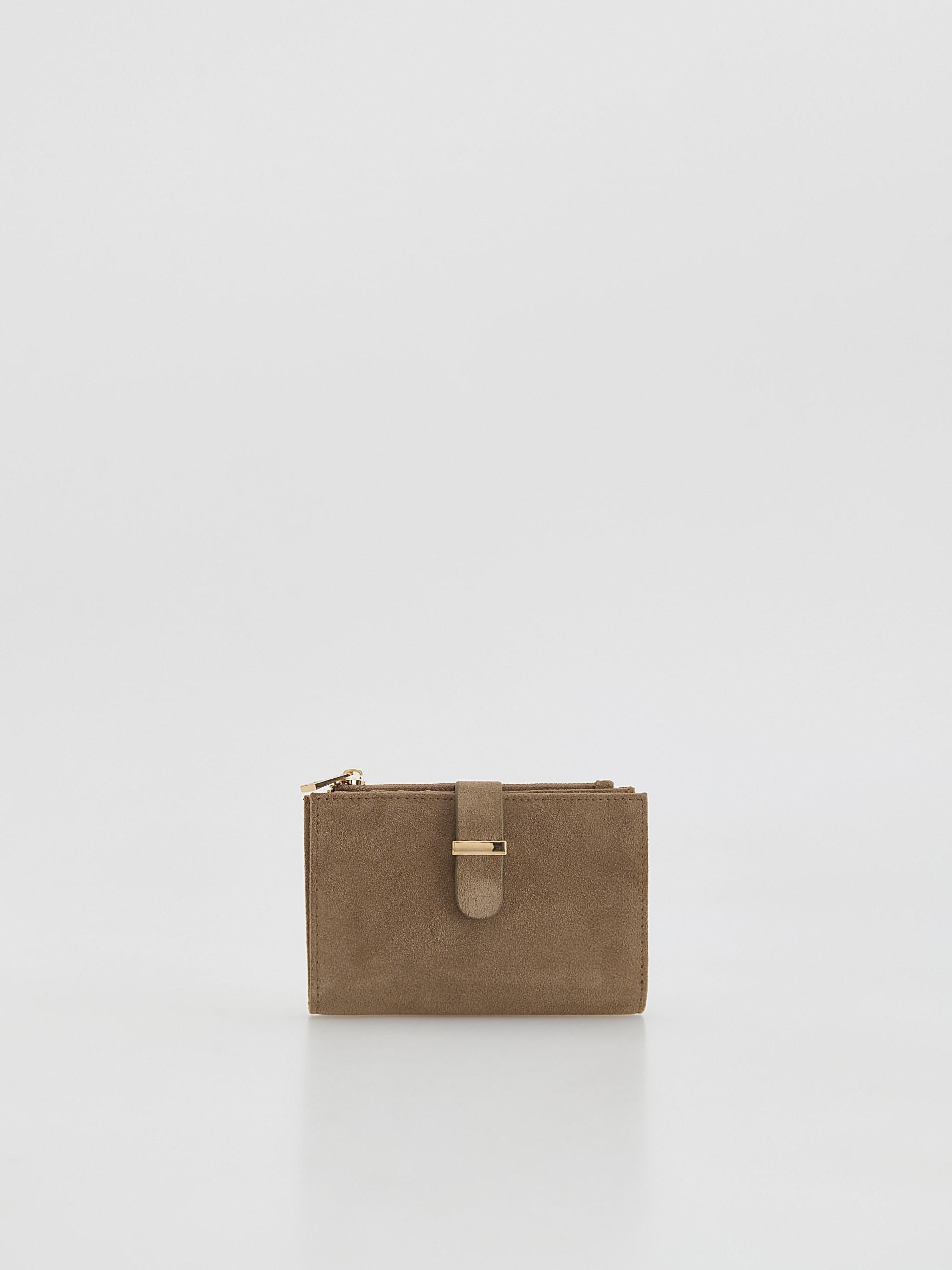 Beige Leather Blend Wallet, Beige, medium