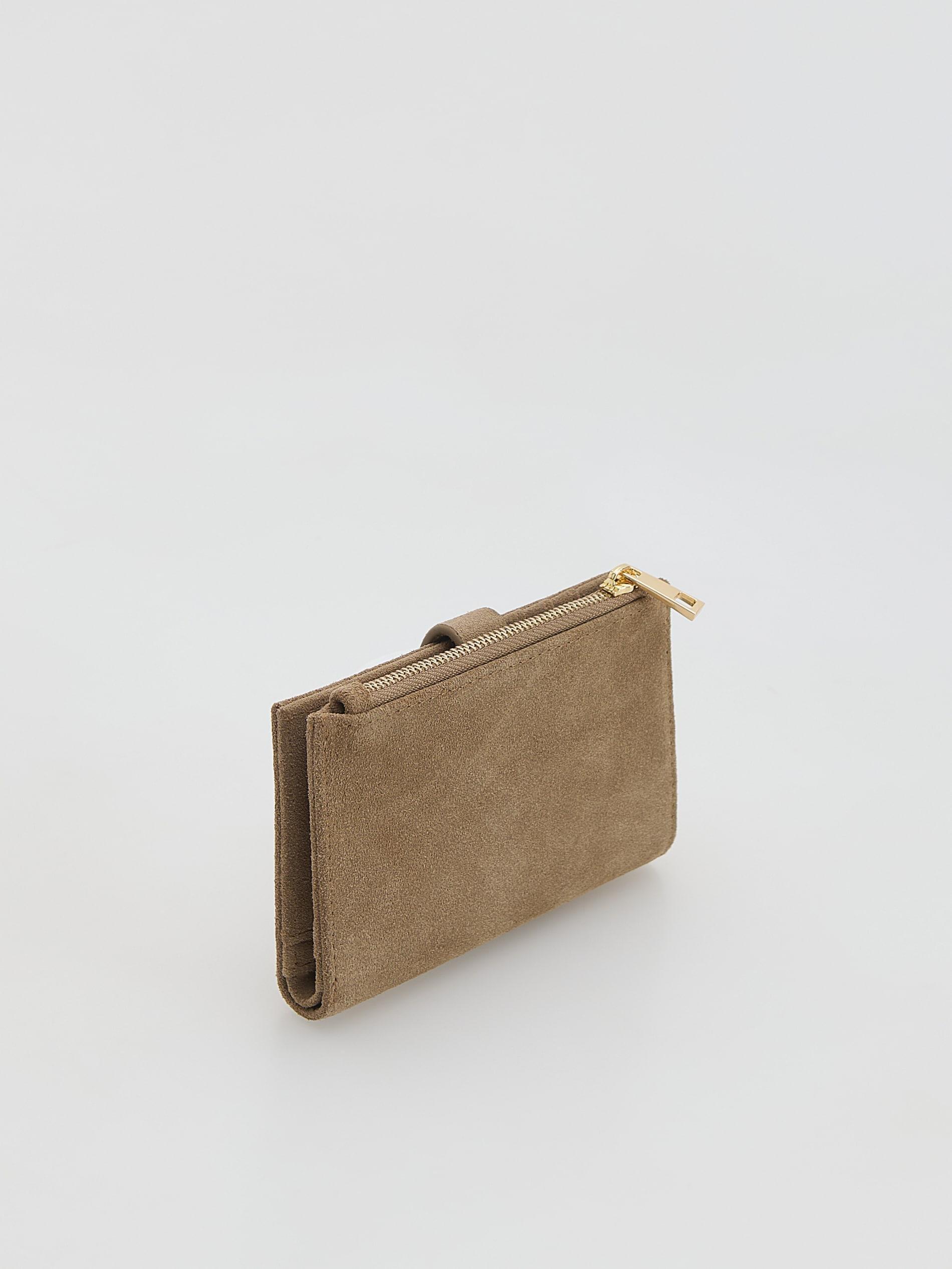 Beige Leather Blend Wallet, Beige, medium