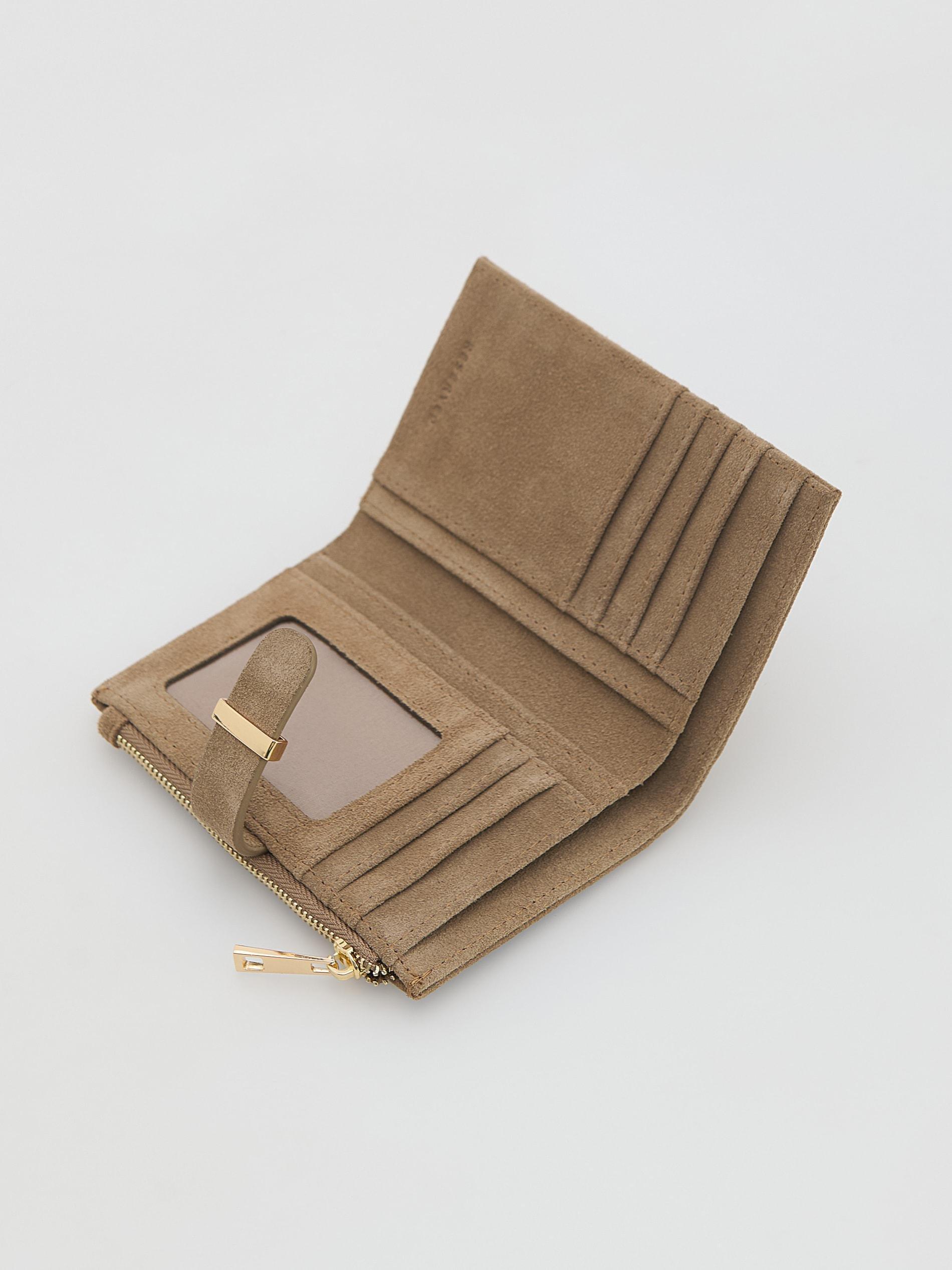 Beige Leather Blend Wallet, Beige, medium