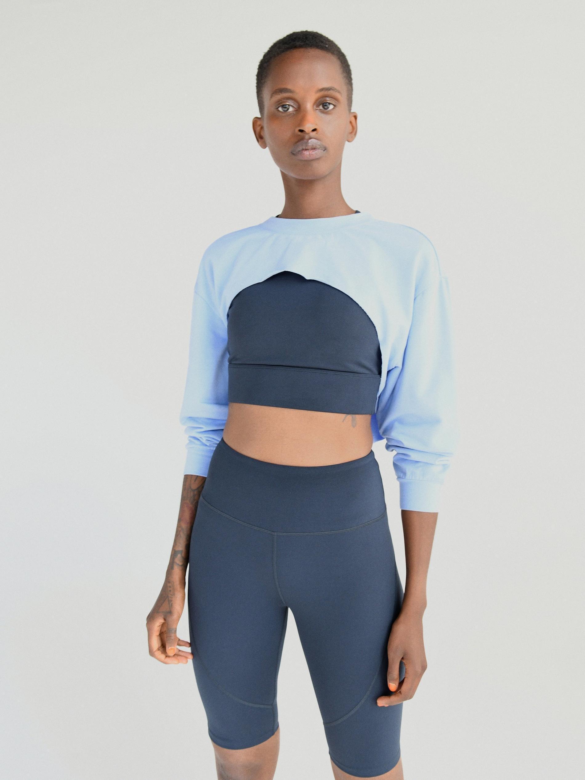 Light blue cropped sweatshirt sale