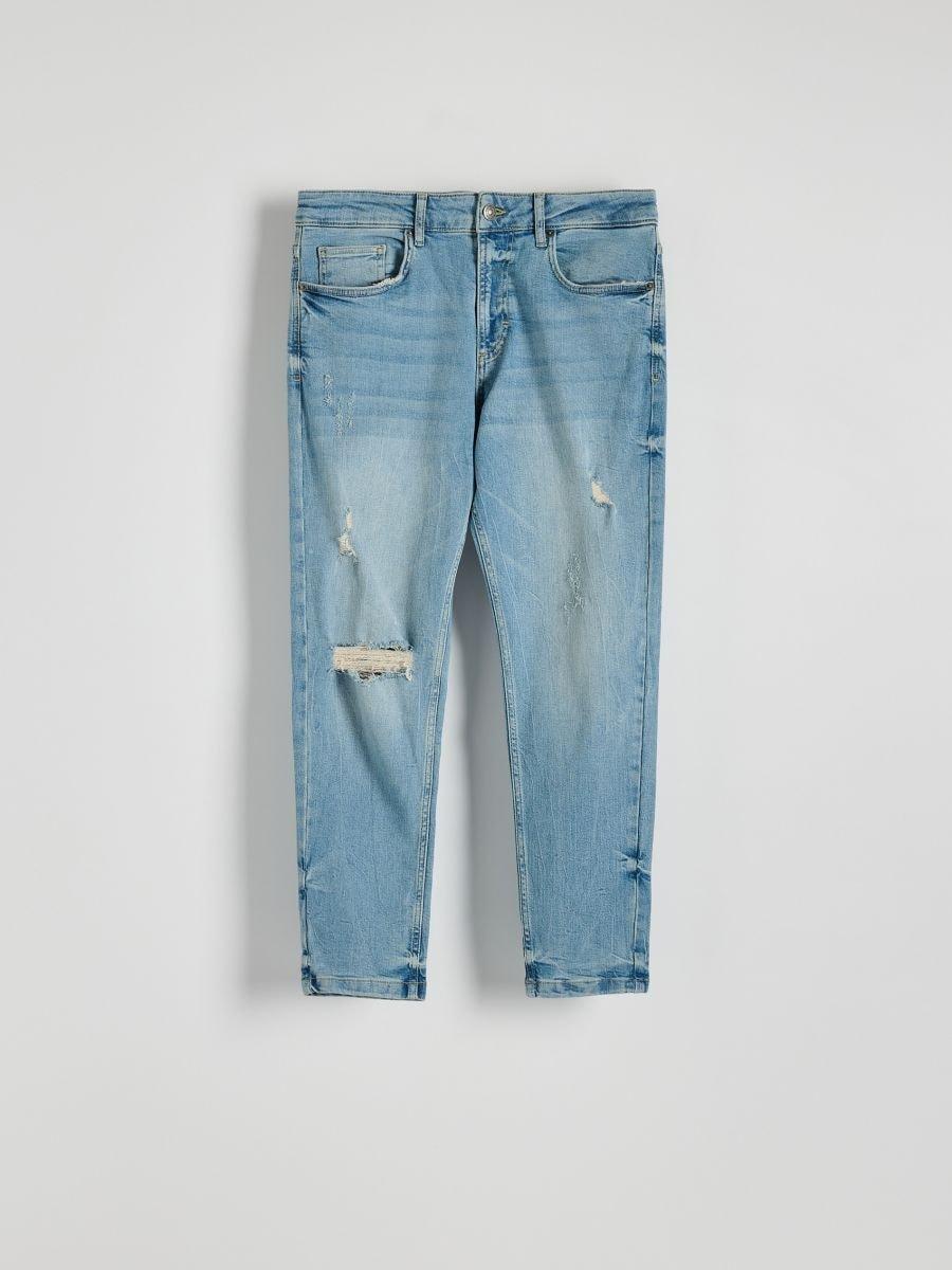 Blue Distressed Carrot Jeans, , large image number 0