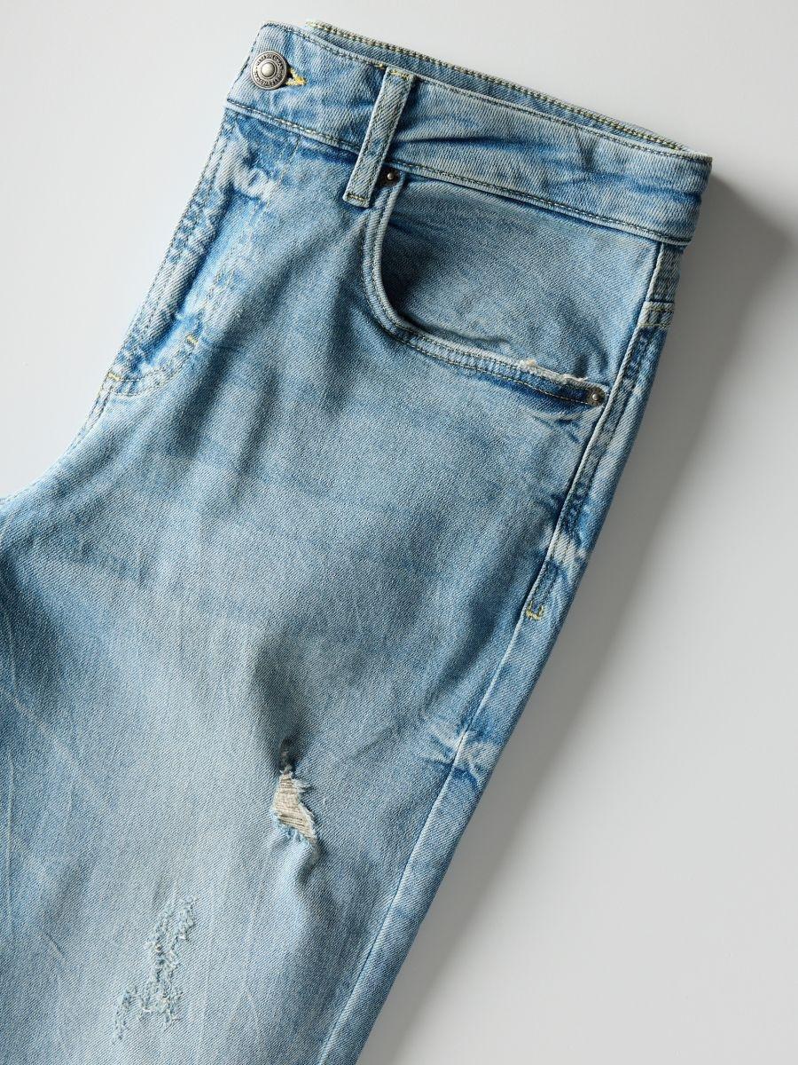 Blue Distressed Carrot Jeans, , large image number 1