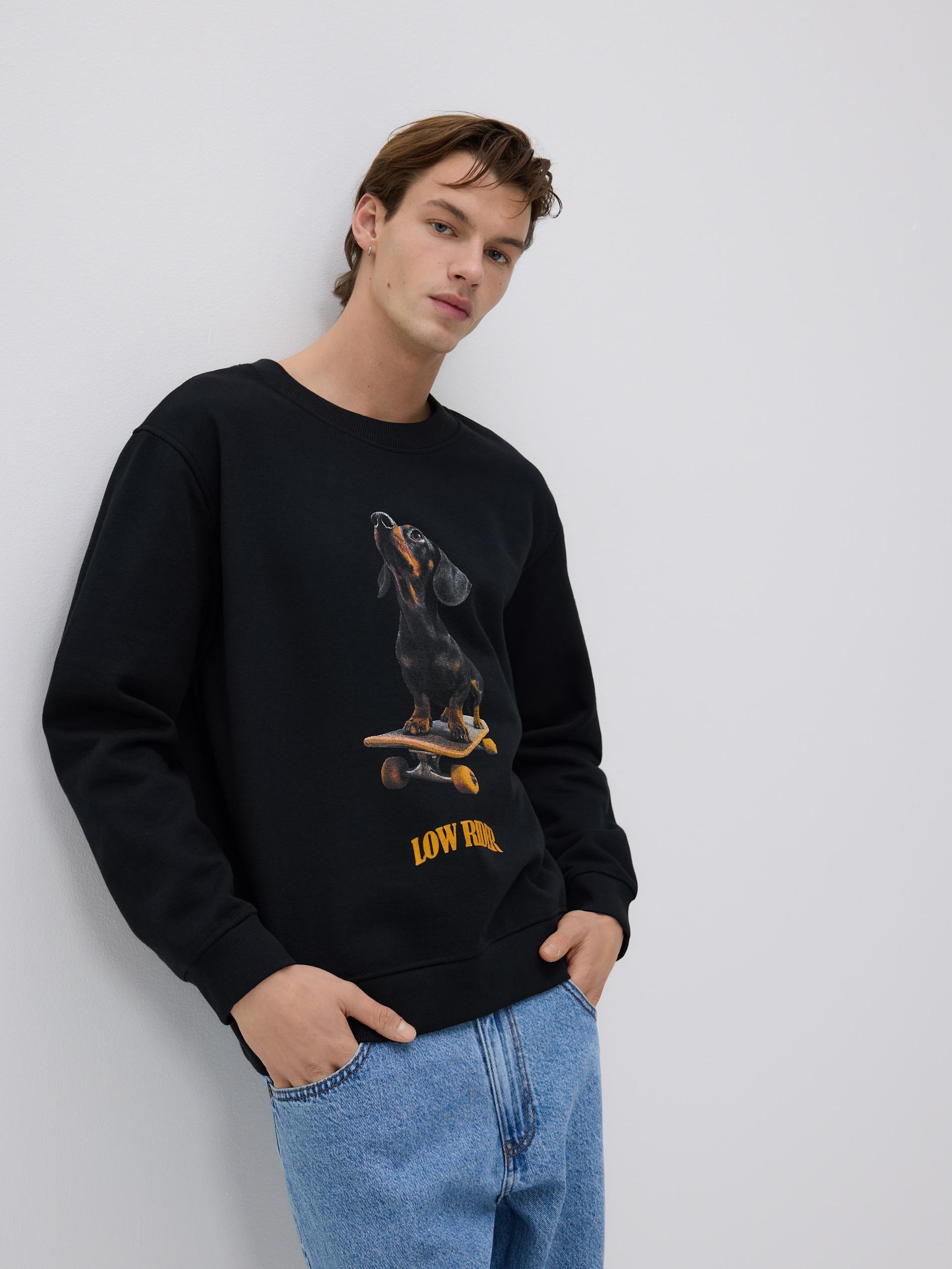 Black Printed Sweatshirt, Black, medium