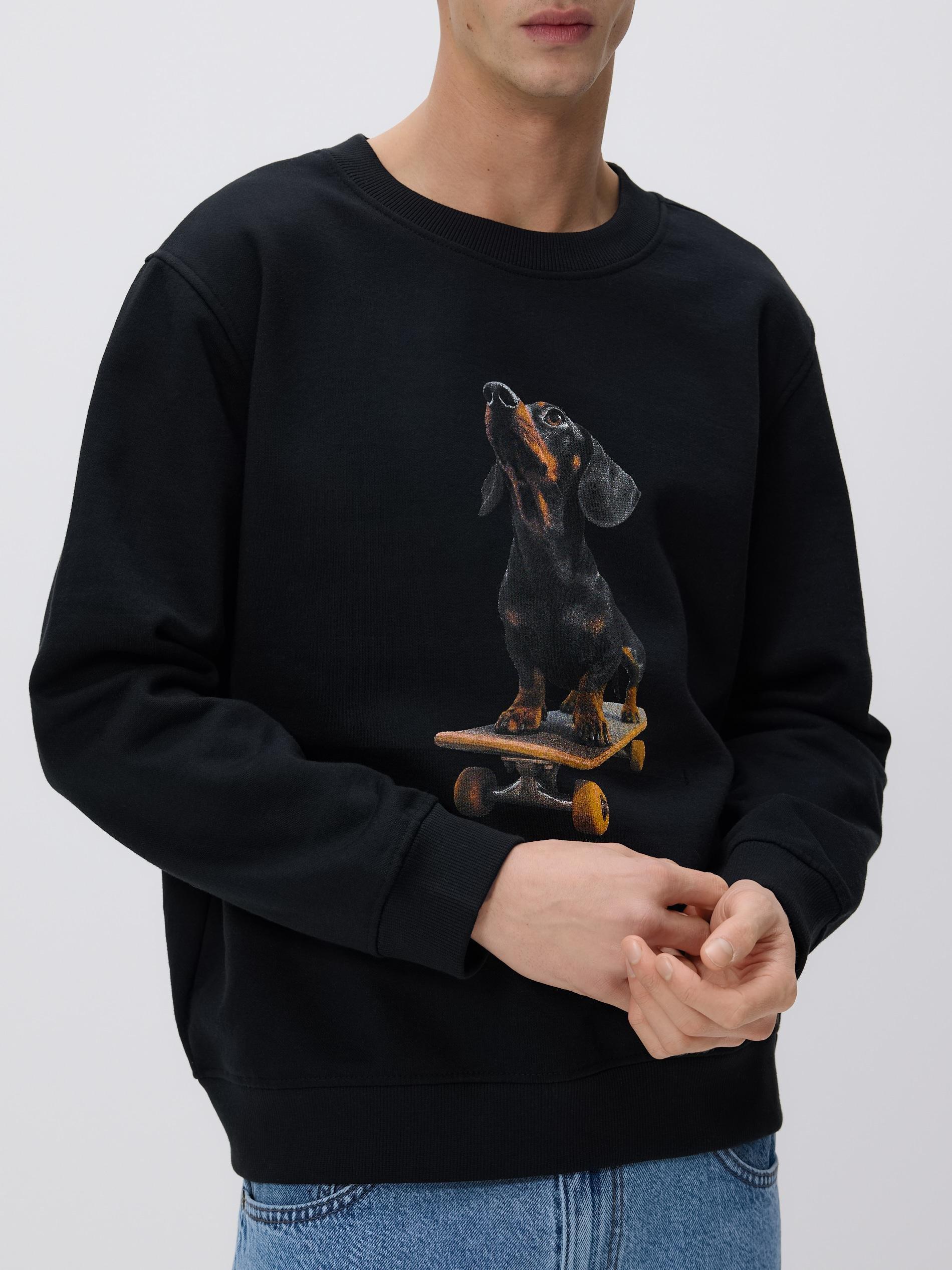 Black Printed Sweatshirt, Black, large image number 1