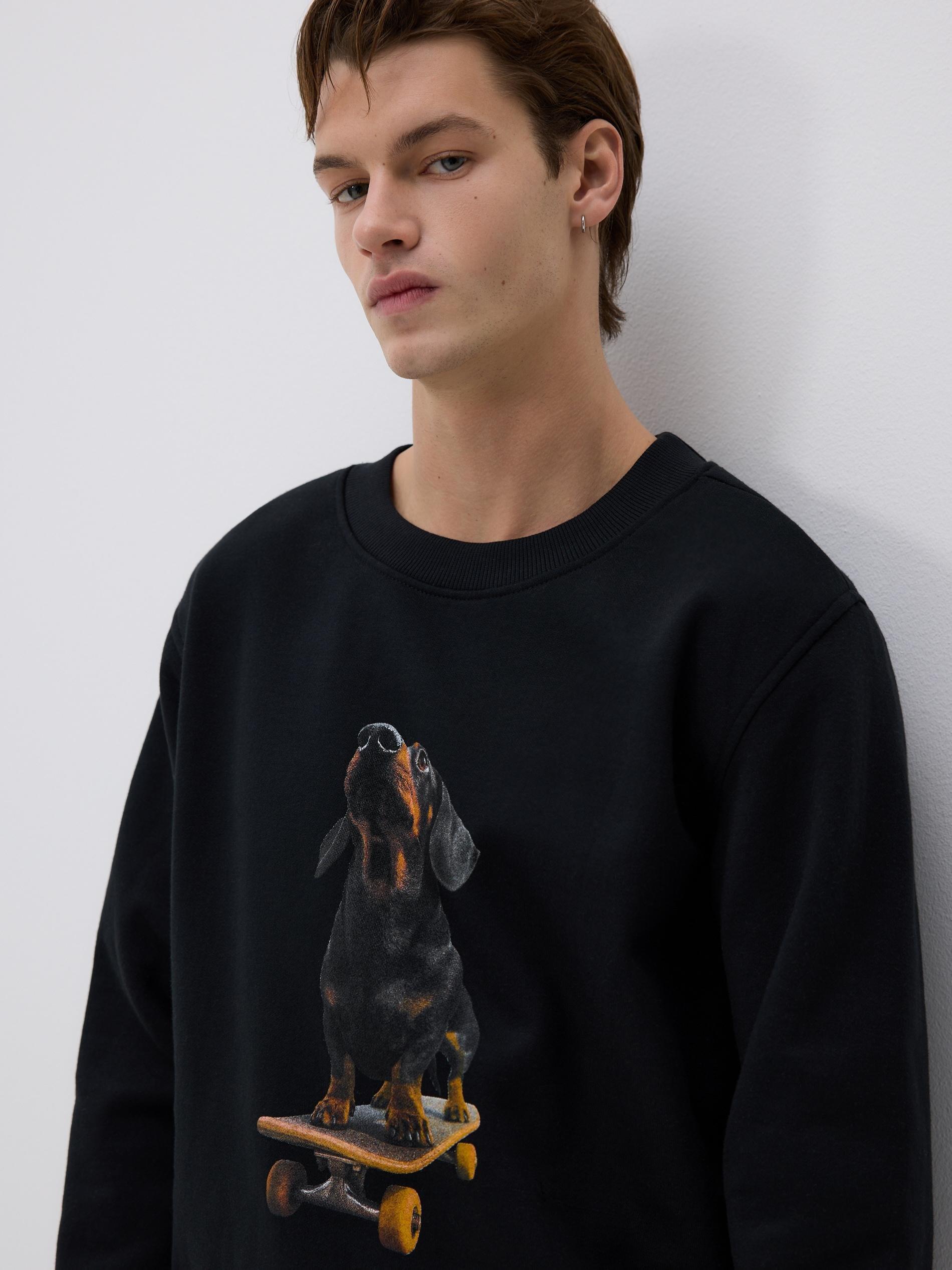 Black Printed Sweatshirt, Black, large image number 2