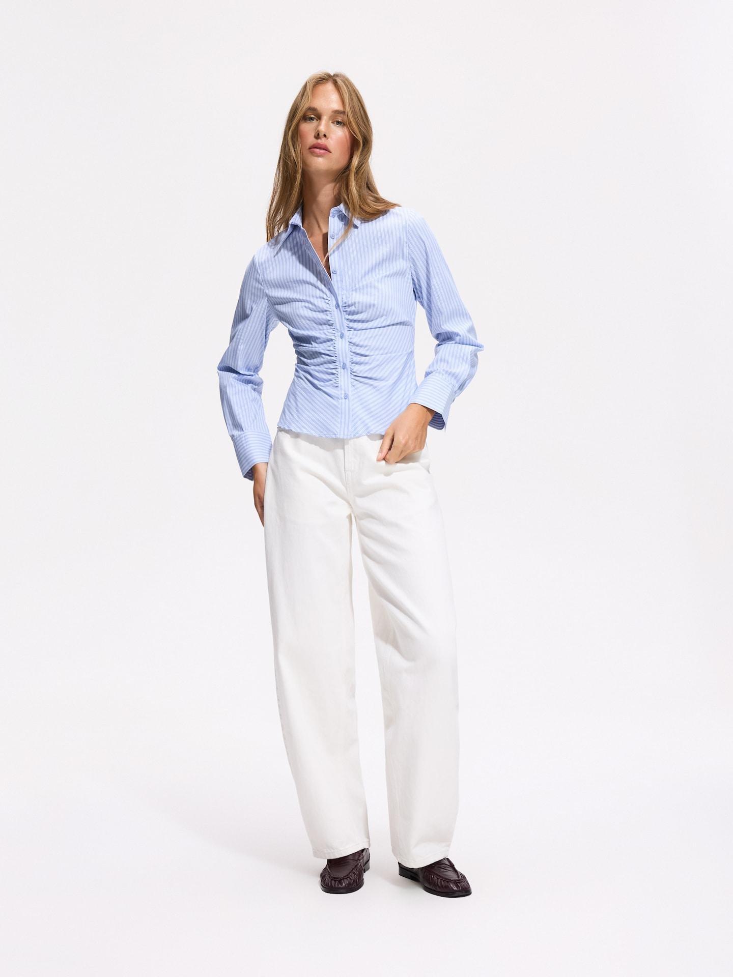 Blue Shirt With Decorative Gathering, Blue, large image number 2