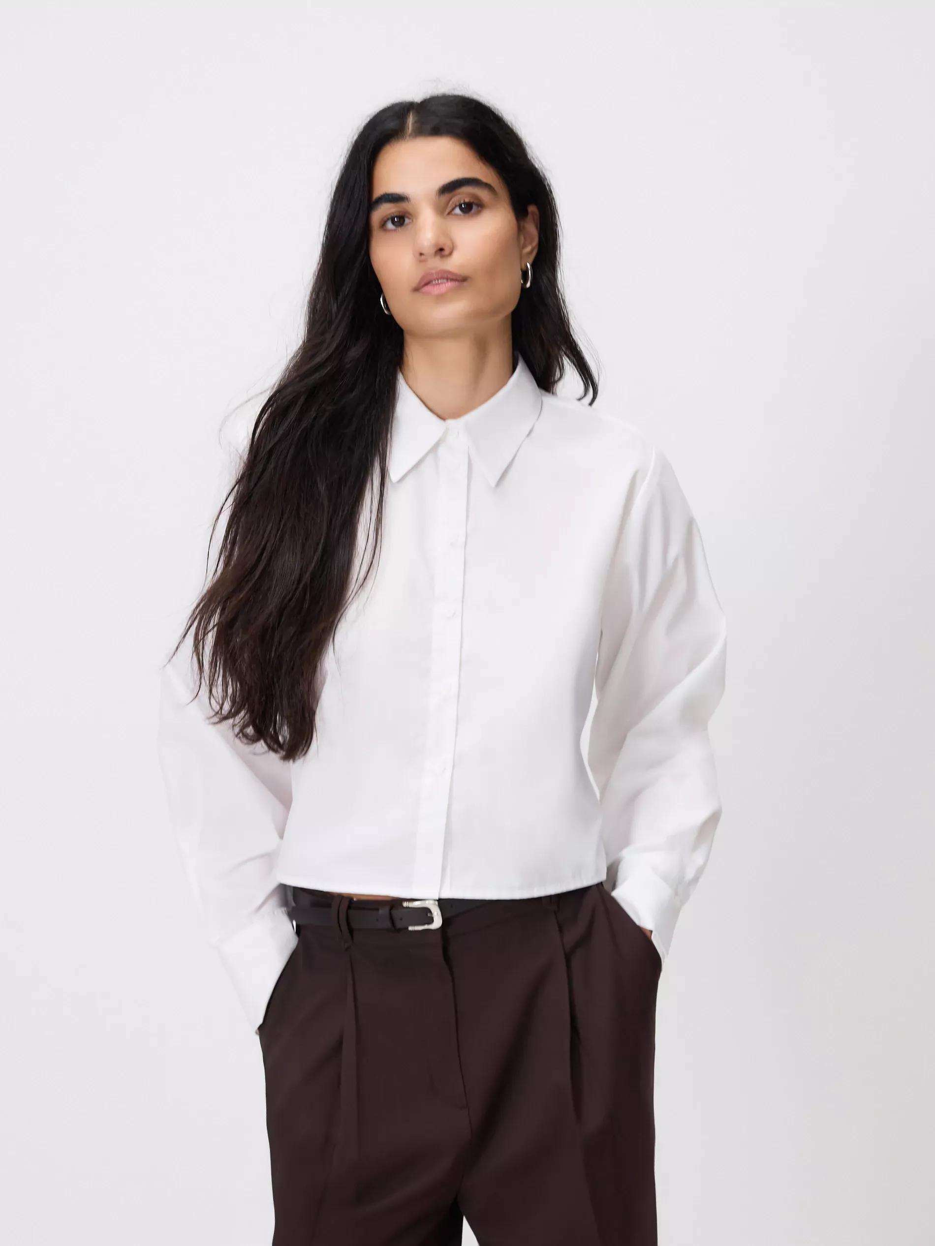 White Cropped Shirt, White, large image number 0