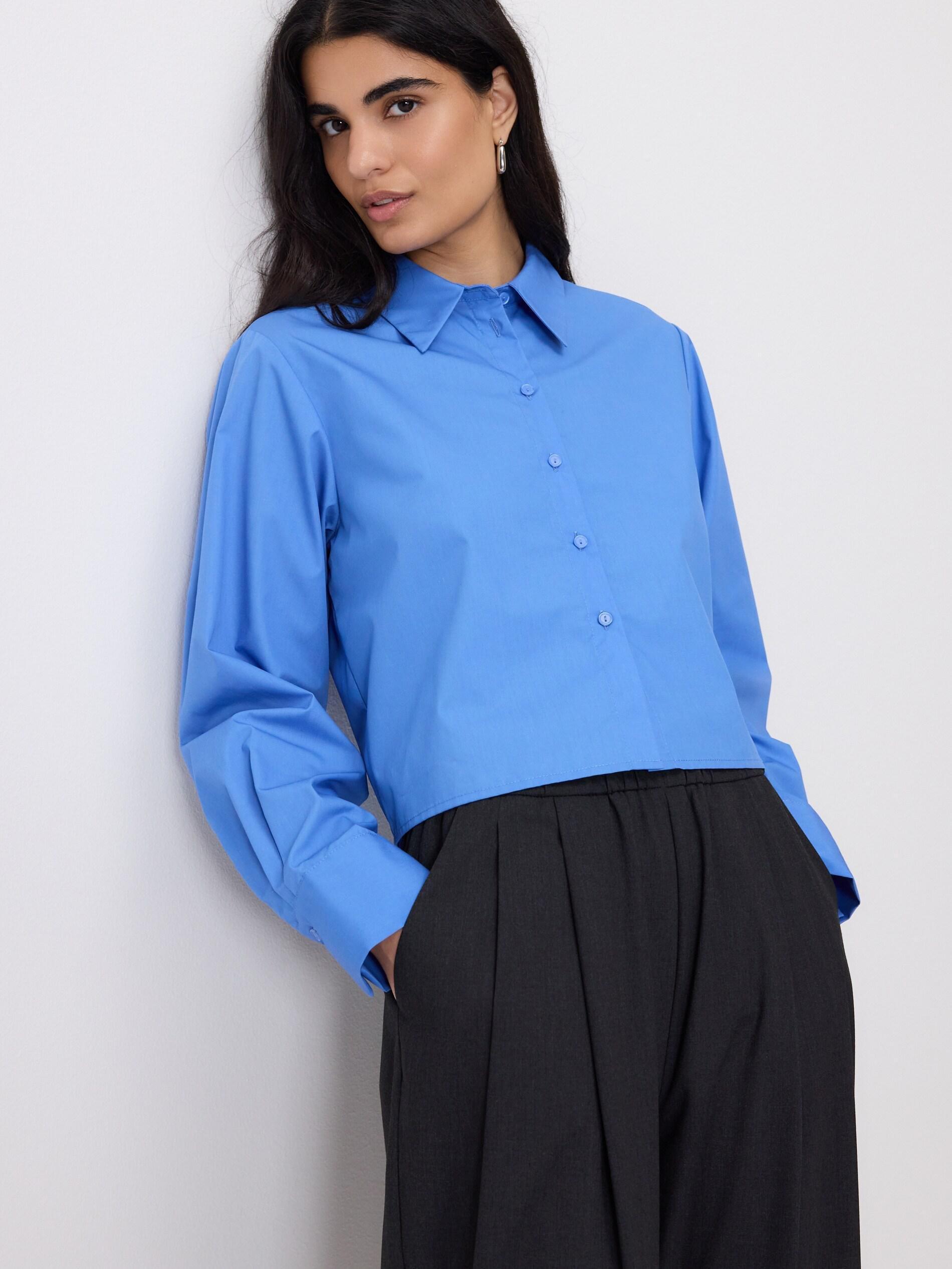 Blue Cropped Shirt, Blue, medium