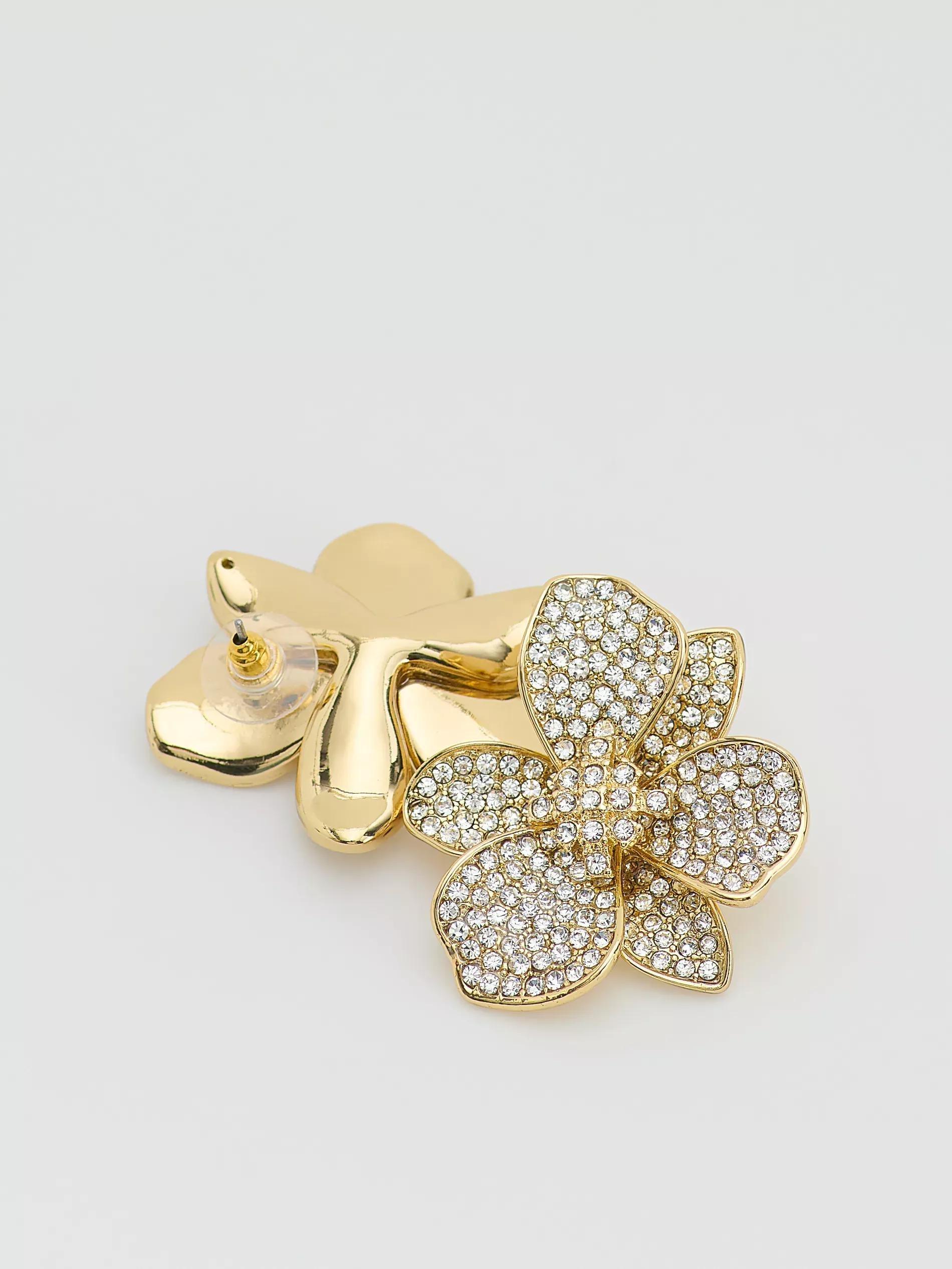 Gold Flower-Shaped Earrings, Golden, medium