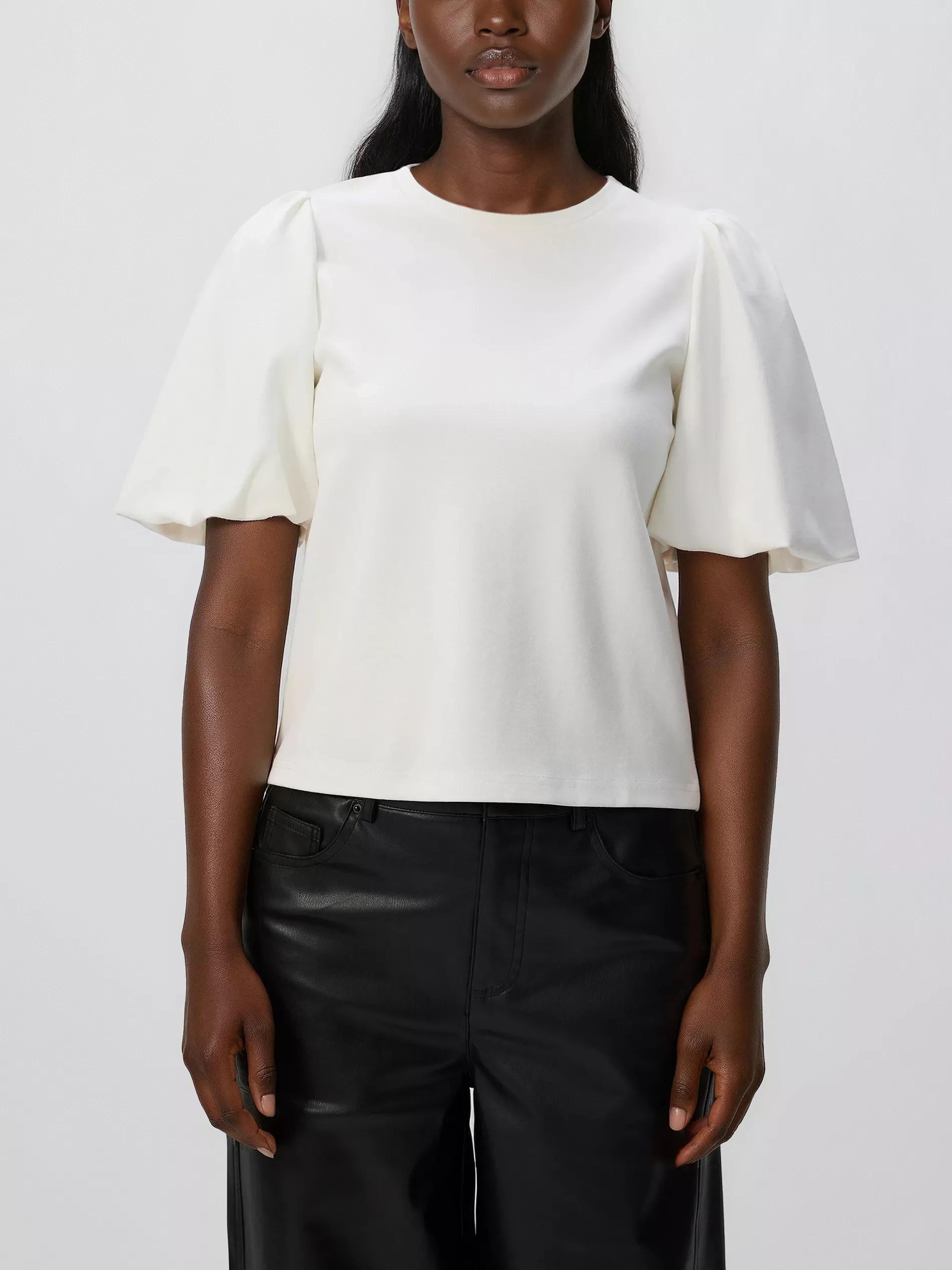 Cream T-Shirt With Puff Sleeves, Ivory, large image number 0