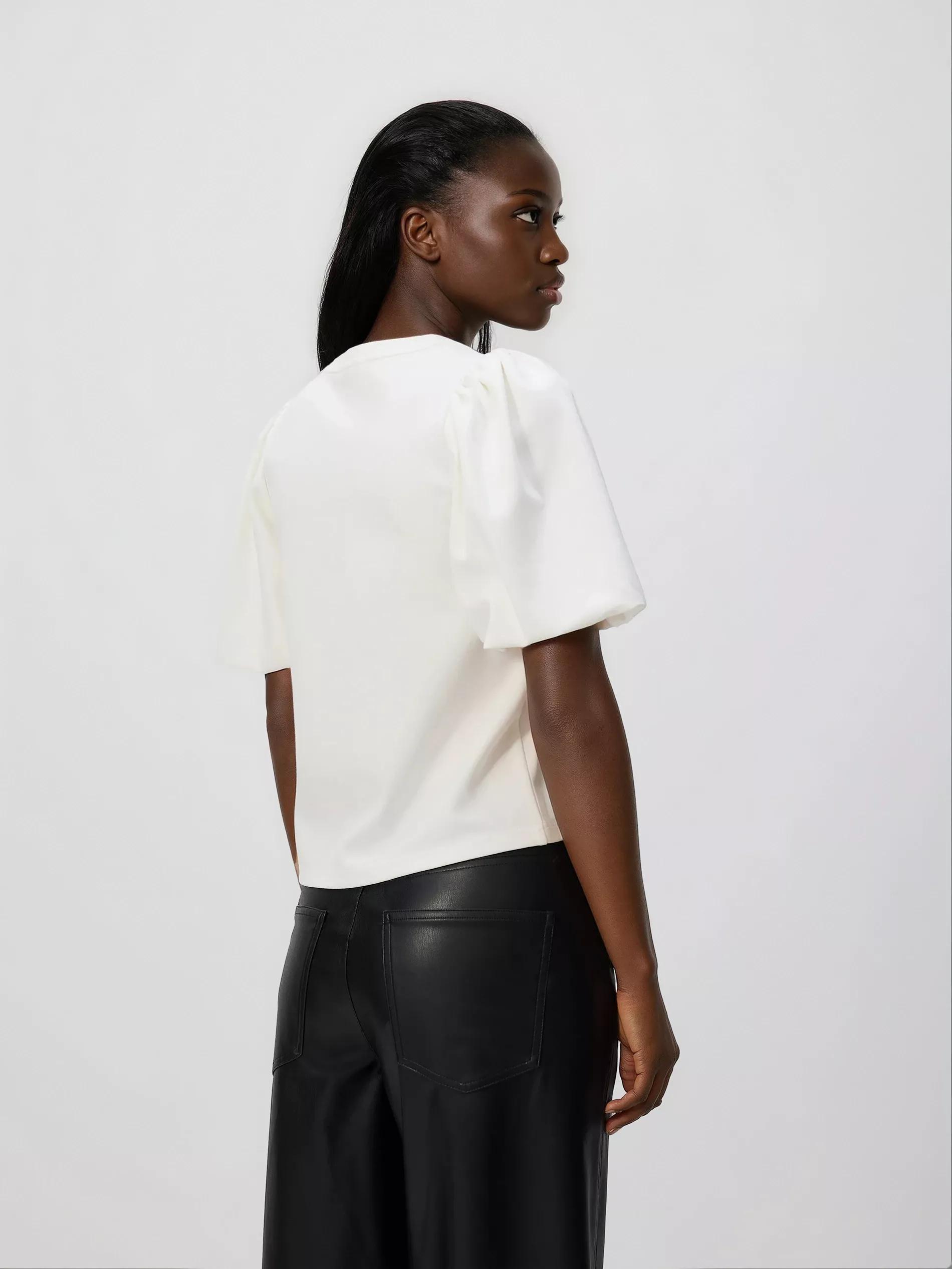 Cream T-Shirt With Puff Sleeves, Ivory, large image number 1