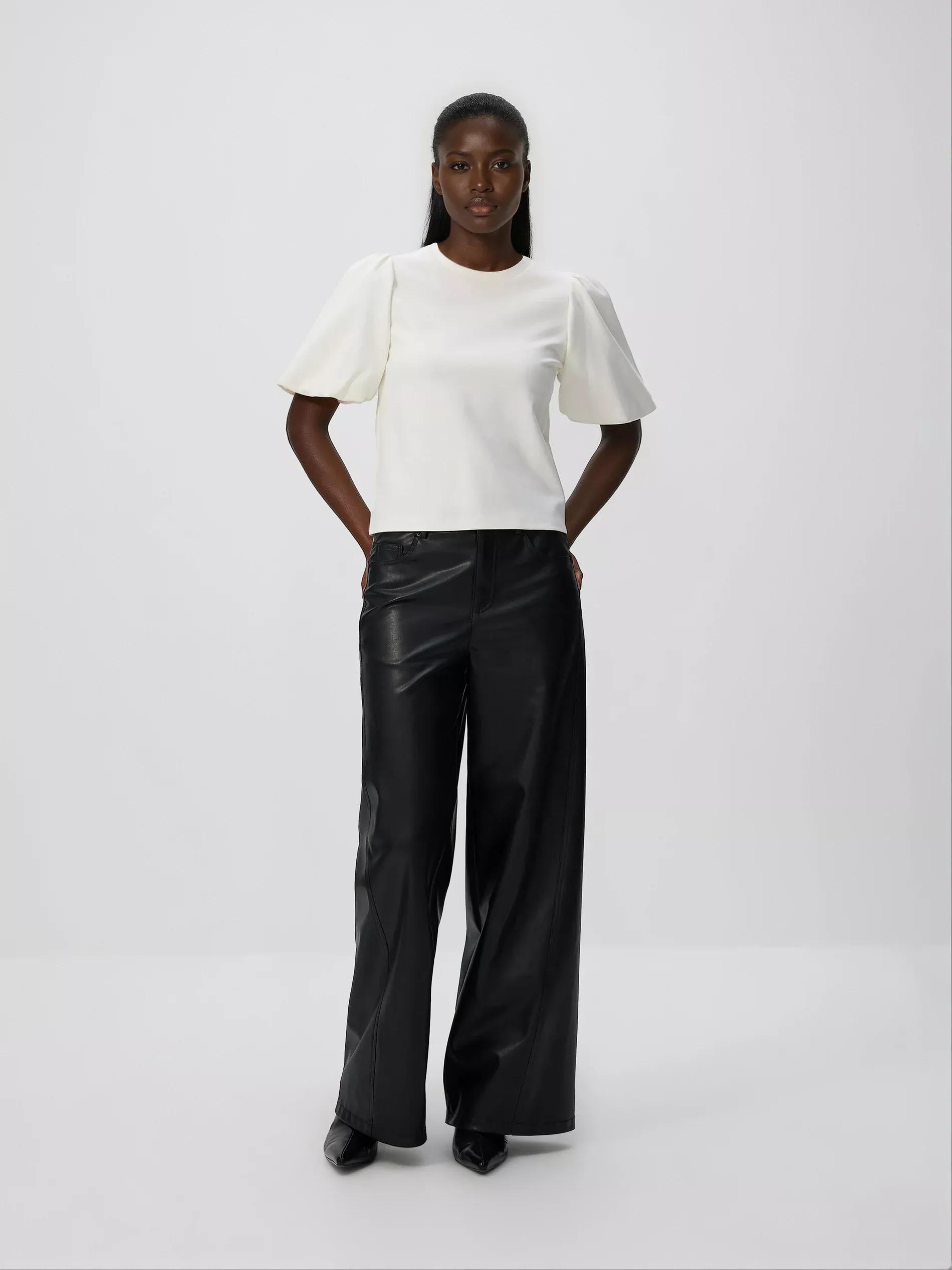 Cream T-Shirt With Puff Sleeves, Ivory, large image number 2