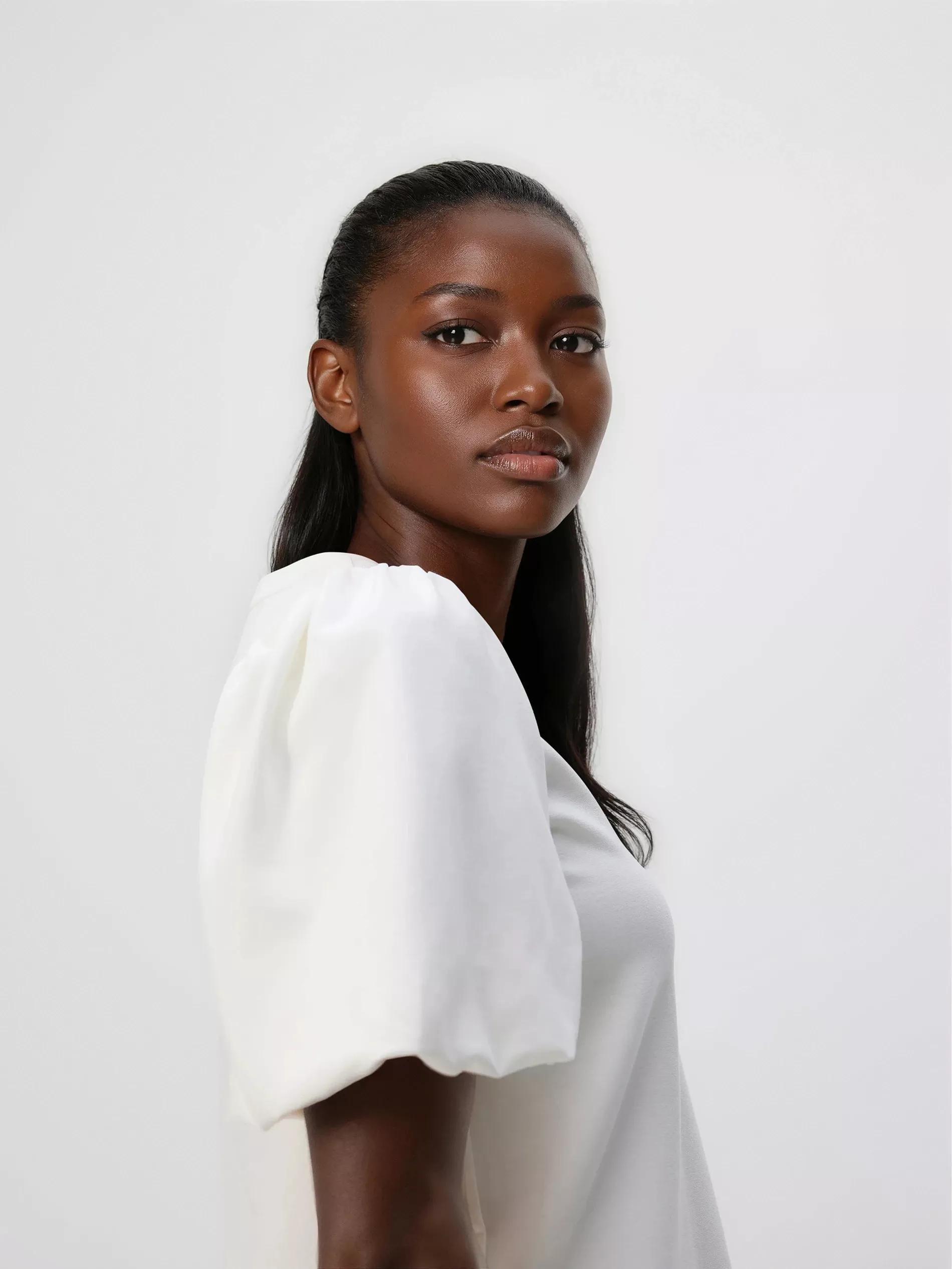 Cream T-Shirt With Puff Sleeves, Ivory, large image number 3