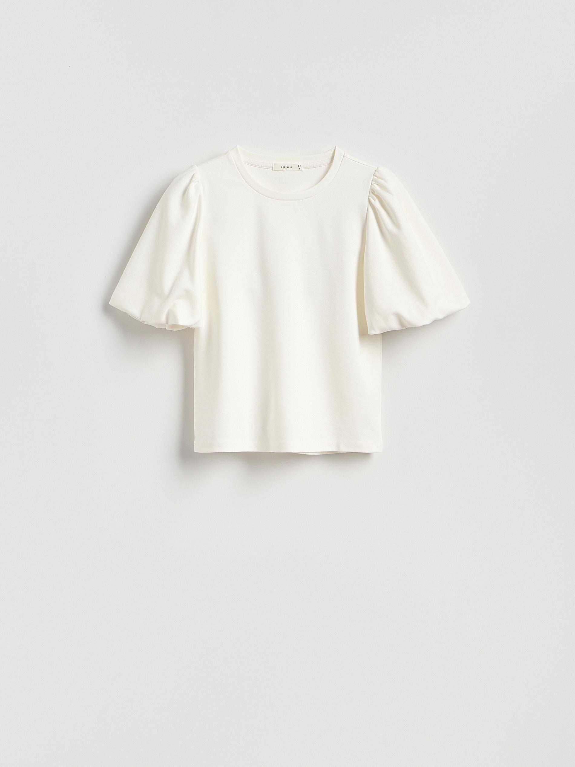 Cream T-Shirt With Puff Sleeves, Ivory, large image number 4