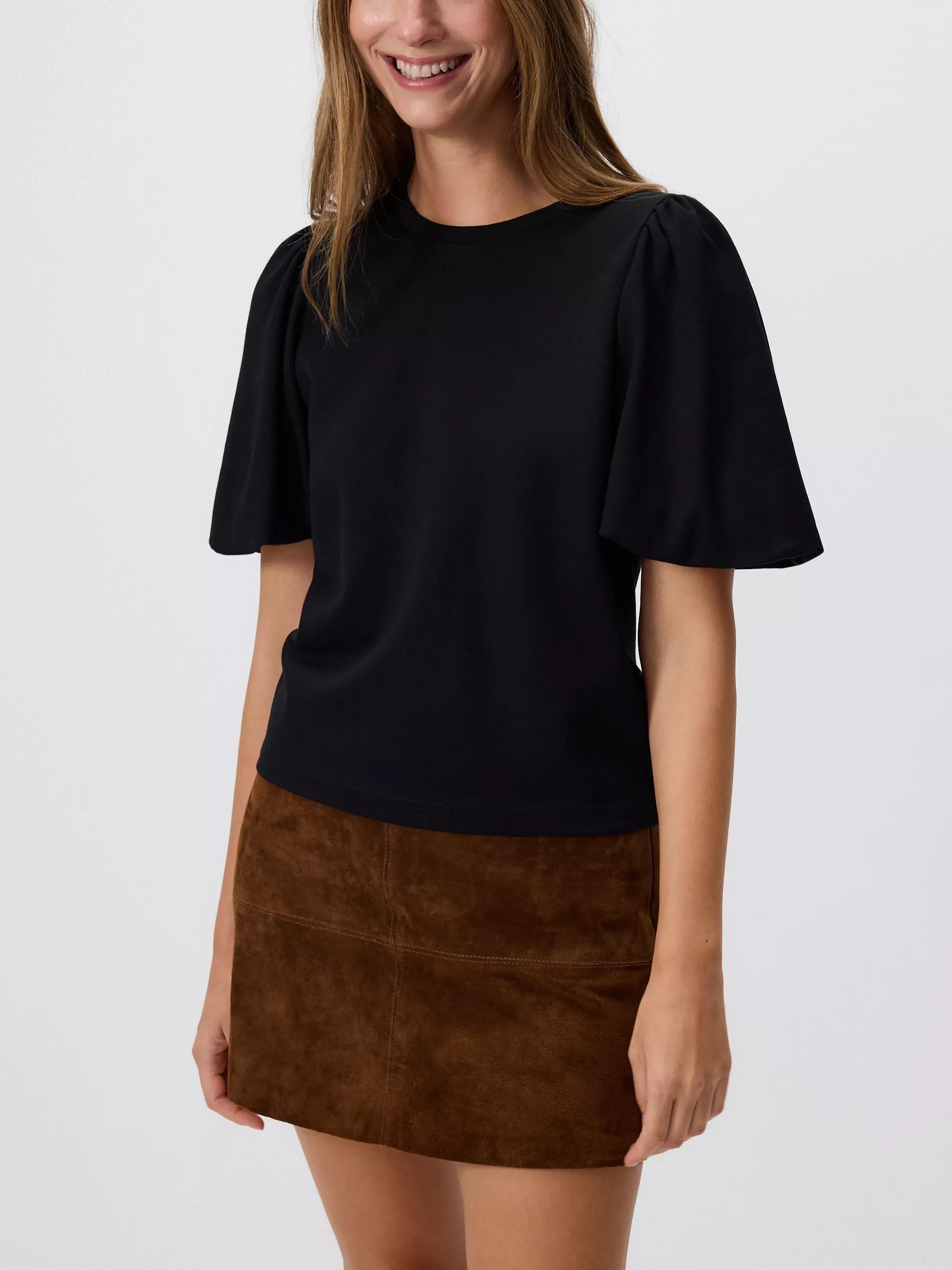 Black T-Shirt With Puff Sleeves, Black, large image number 0