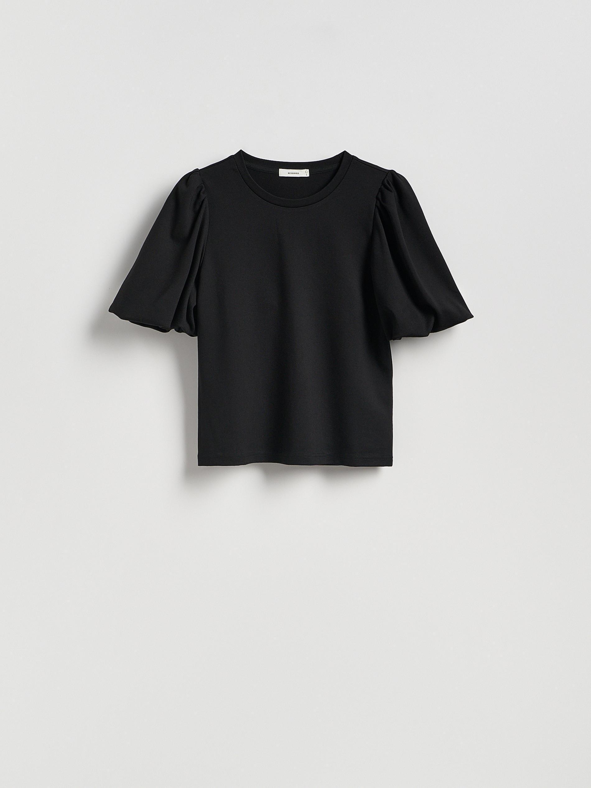 Black T-Shirt With Puff Sleeves, Black, large image number 3