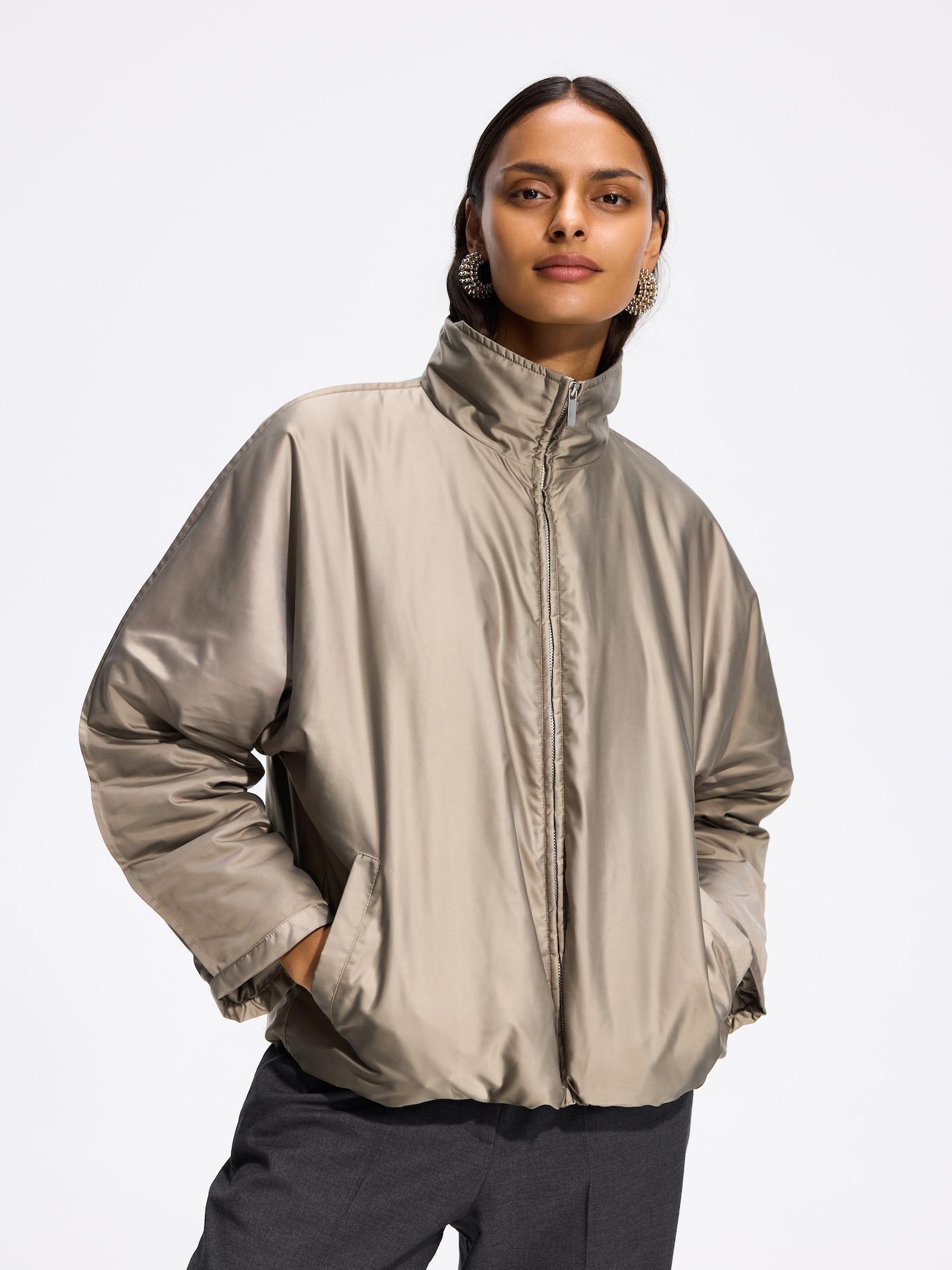 Green Jacket With Stand Up Collar, Brown, medium