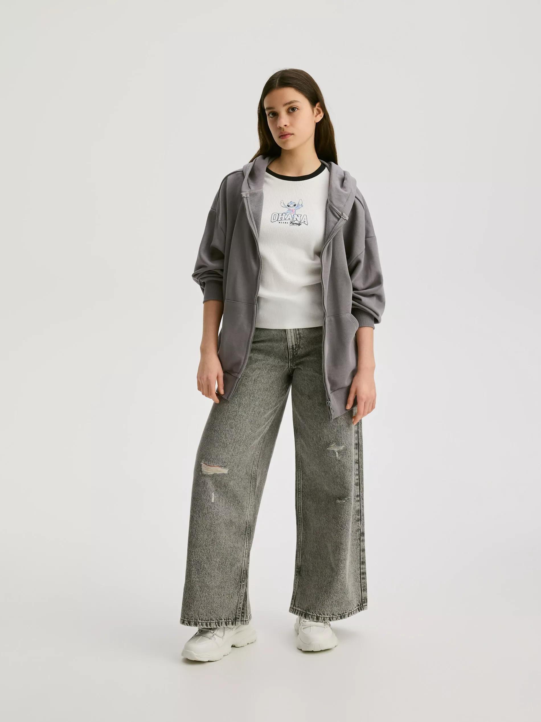 Grey Sweatshirt With Embroidery Detailing, , large image number 0