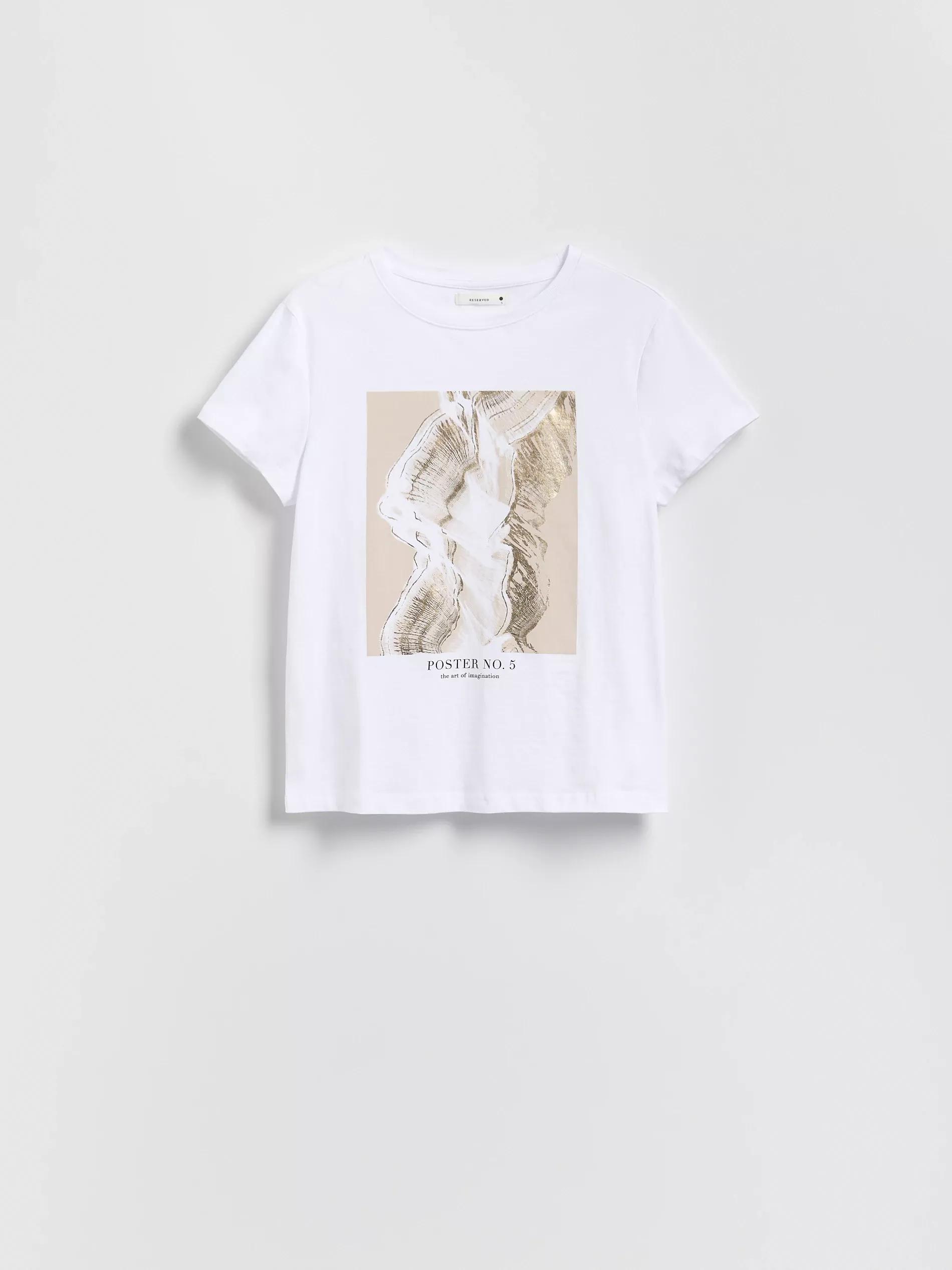 WHITE T-shirt with shiny print, , large image number 0