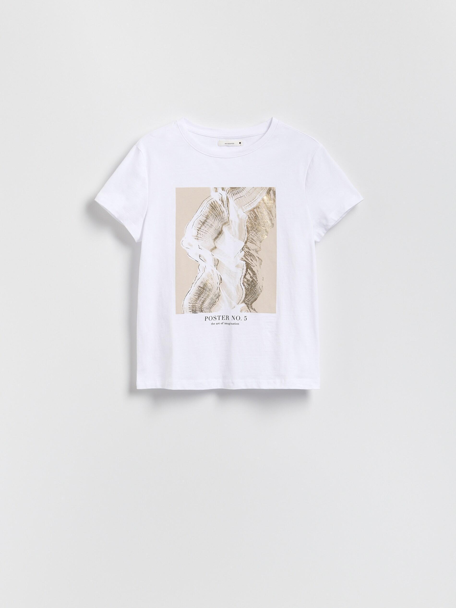 WHITE T-shirt with shiny print, White, medium