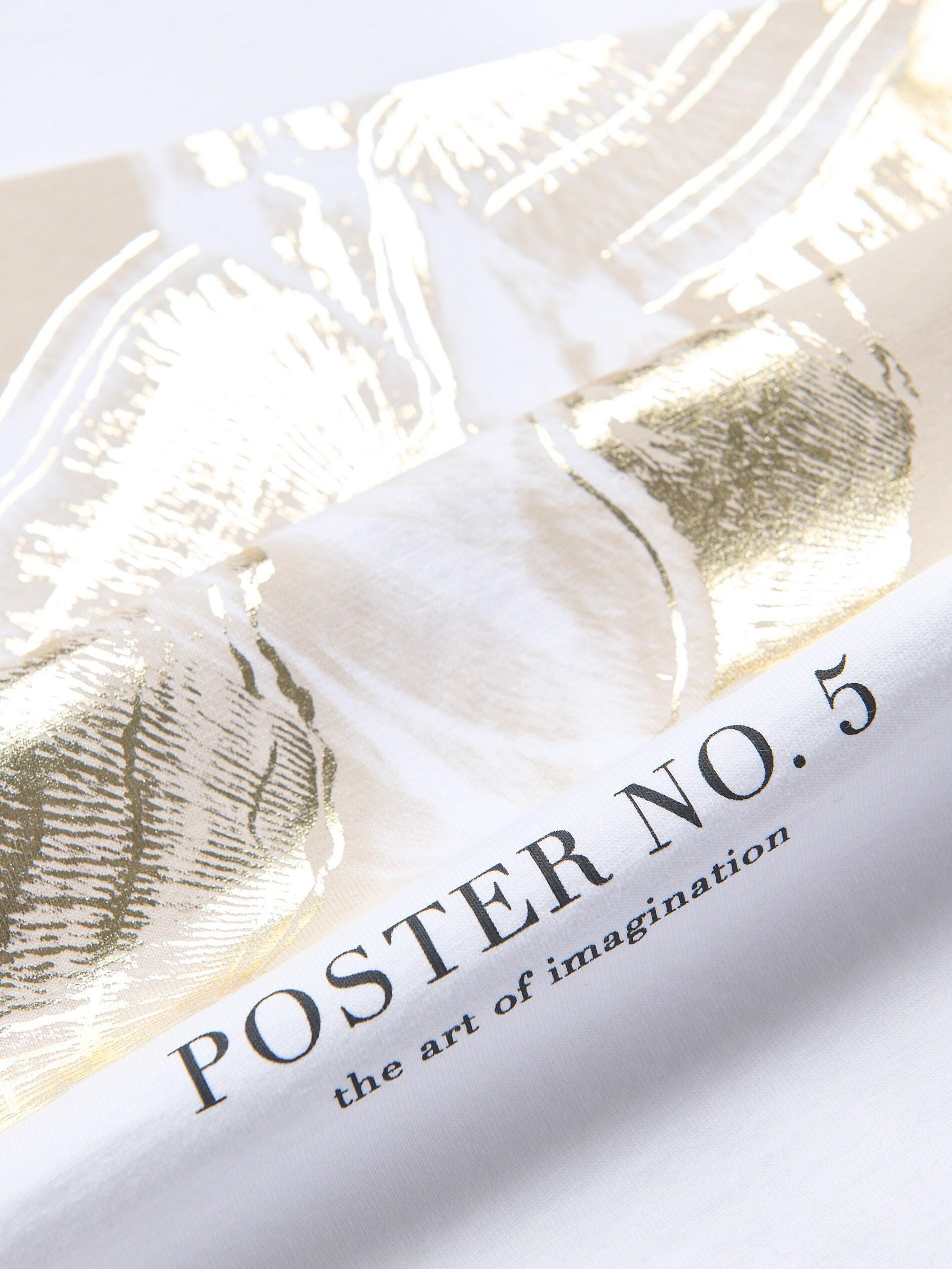 WHITE T-shirt with shiny print, White, medium