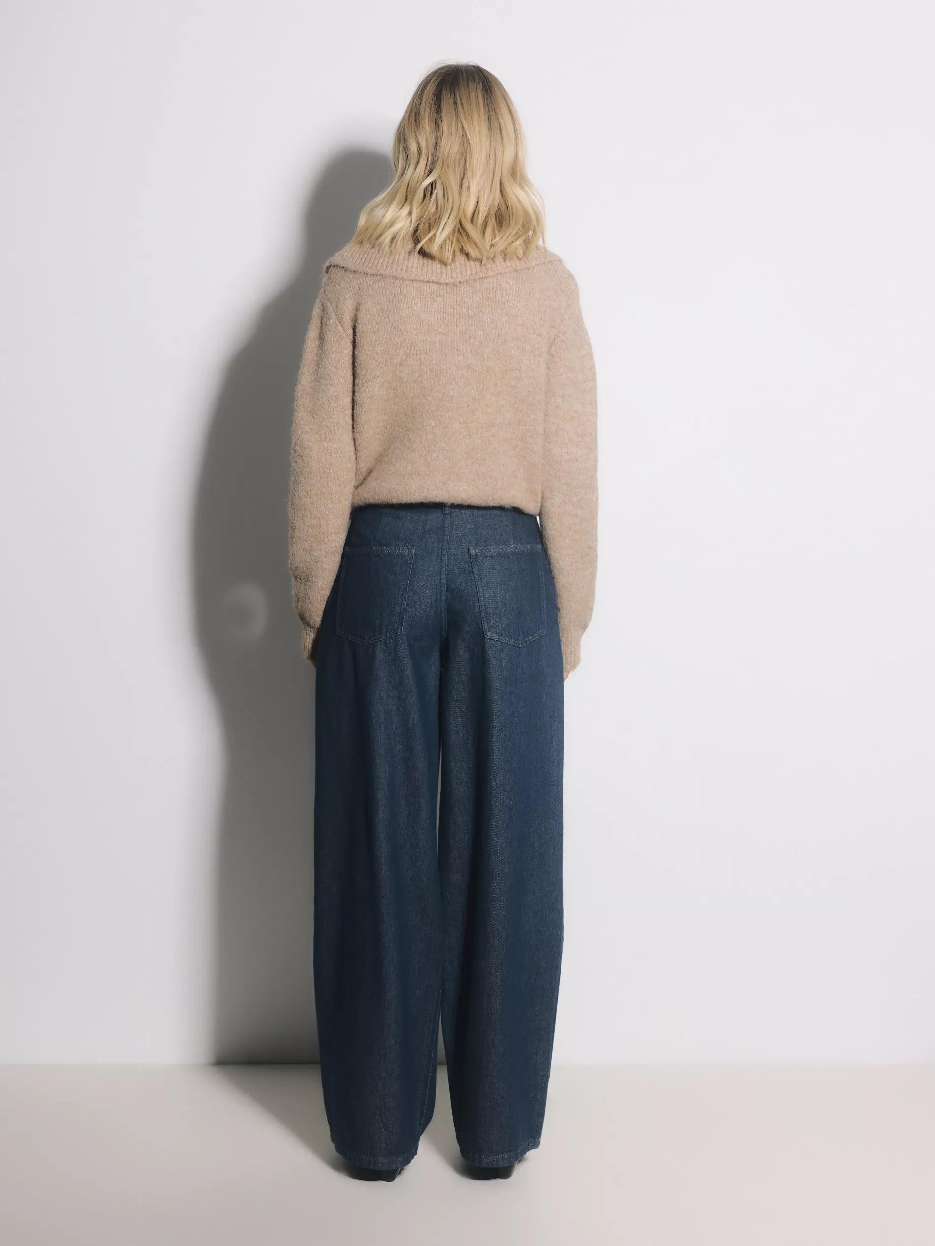 Navy Wide Leg Jeans With Pleats, Blue, large image number 2