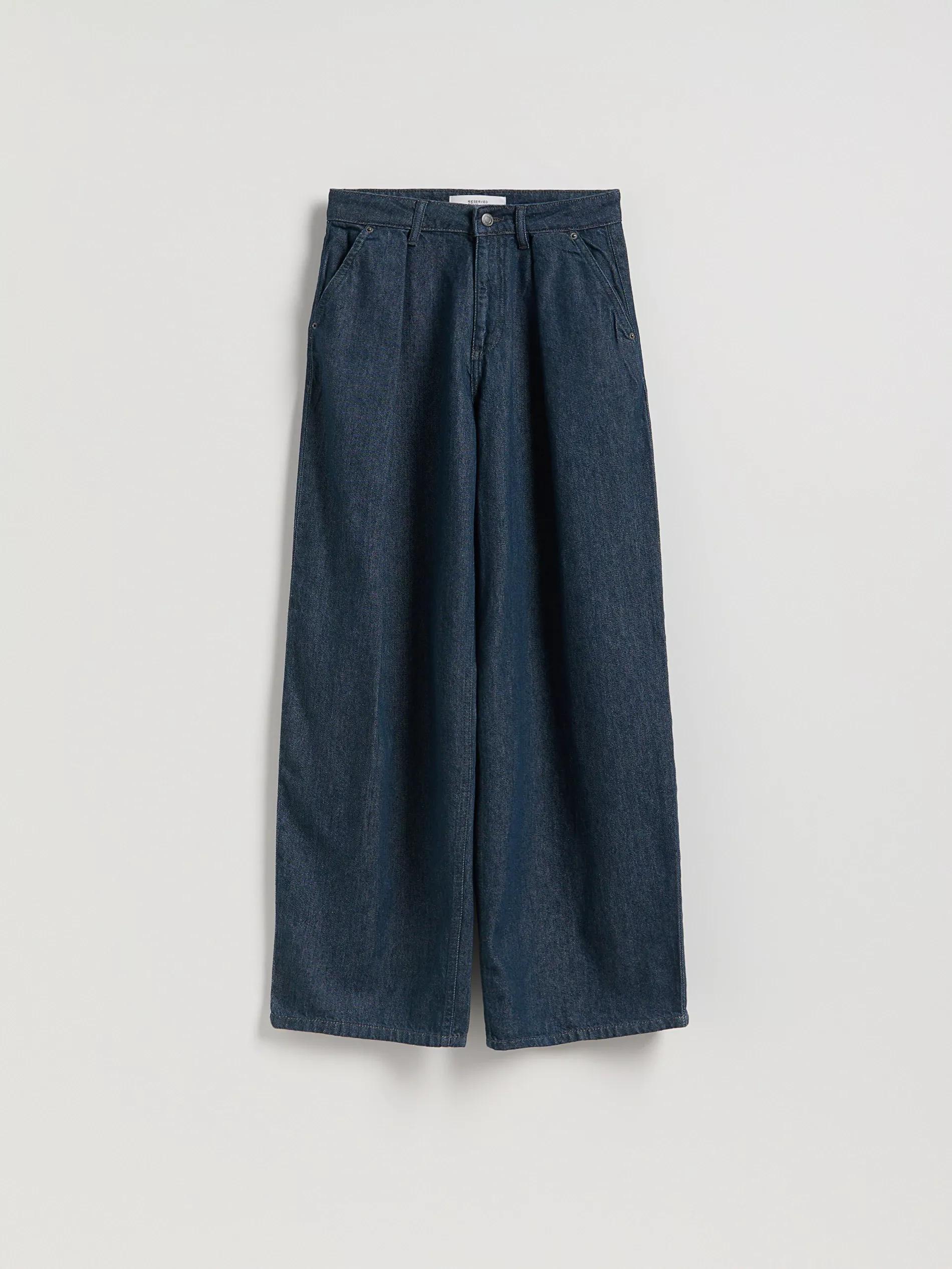 Navy Wide Leg Jeans With Pleats, Blue, large image number 3