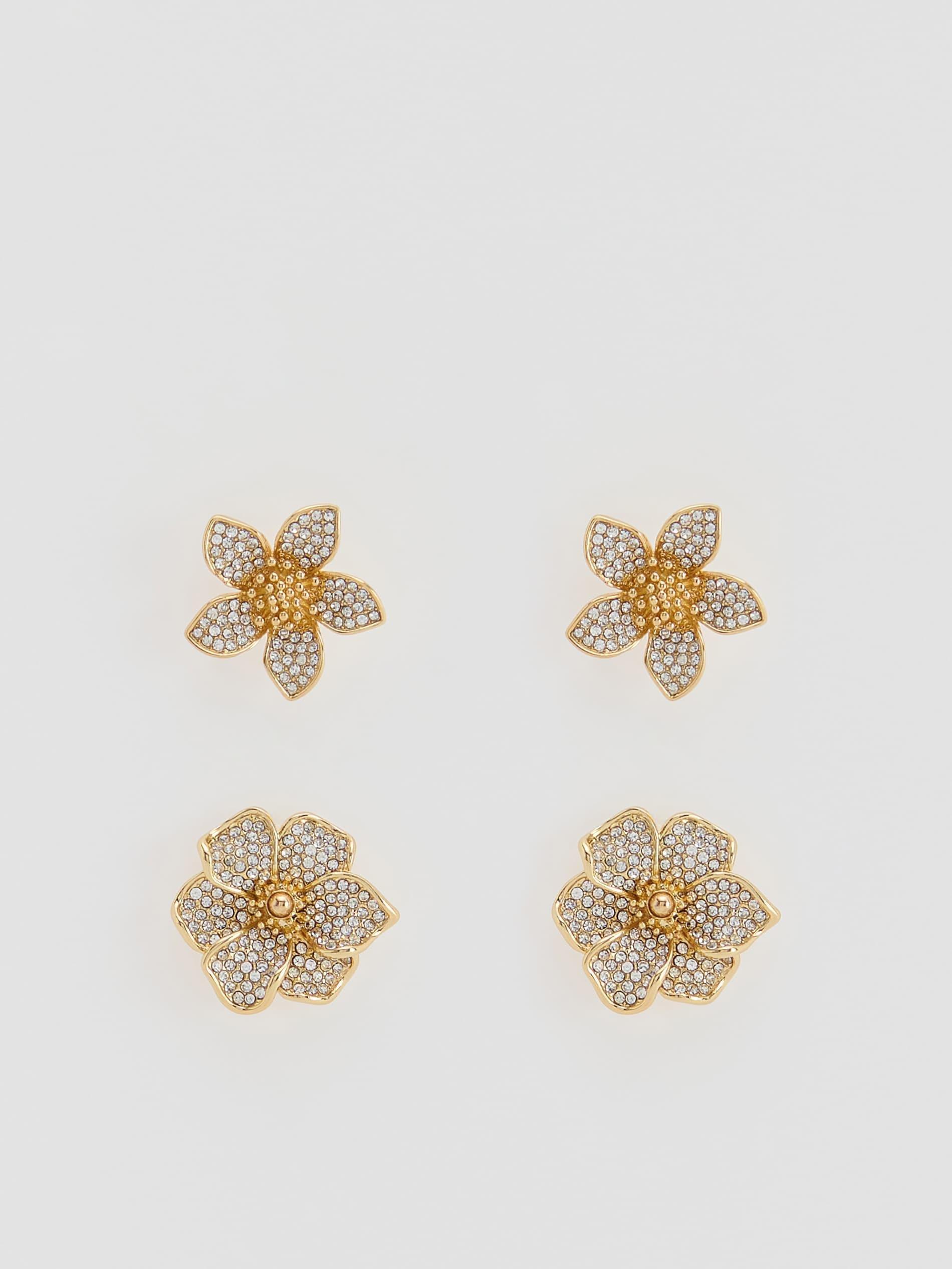 Gold Flower-Shaped Earrings 2-Pack, Golden, medium