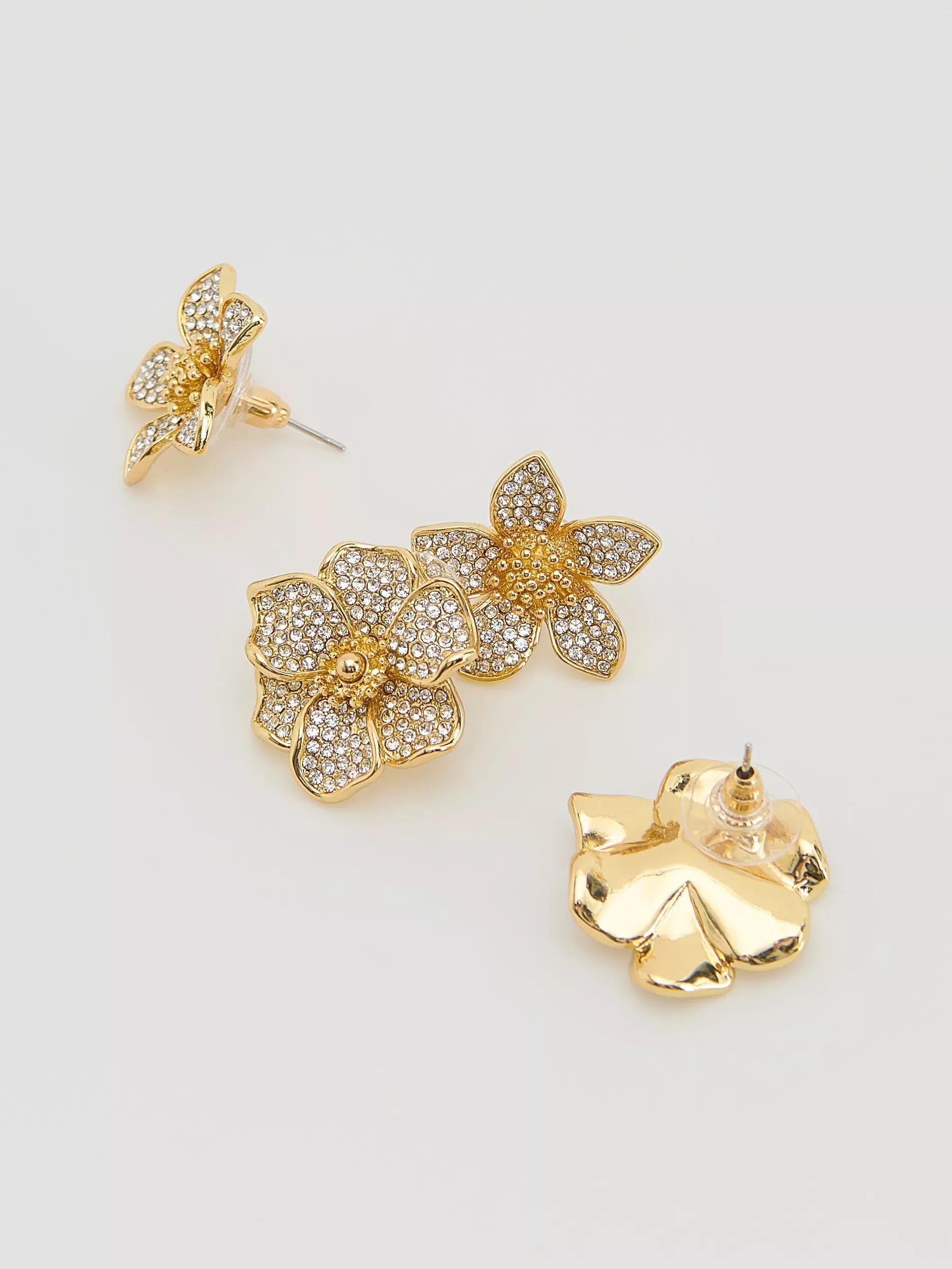 Gold Flower-Shaped Earrings 2-Pack, Golden, large image number 1
