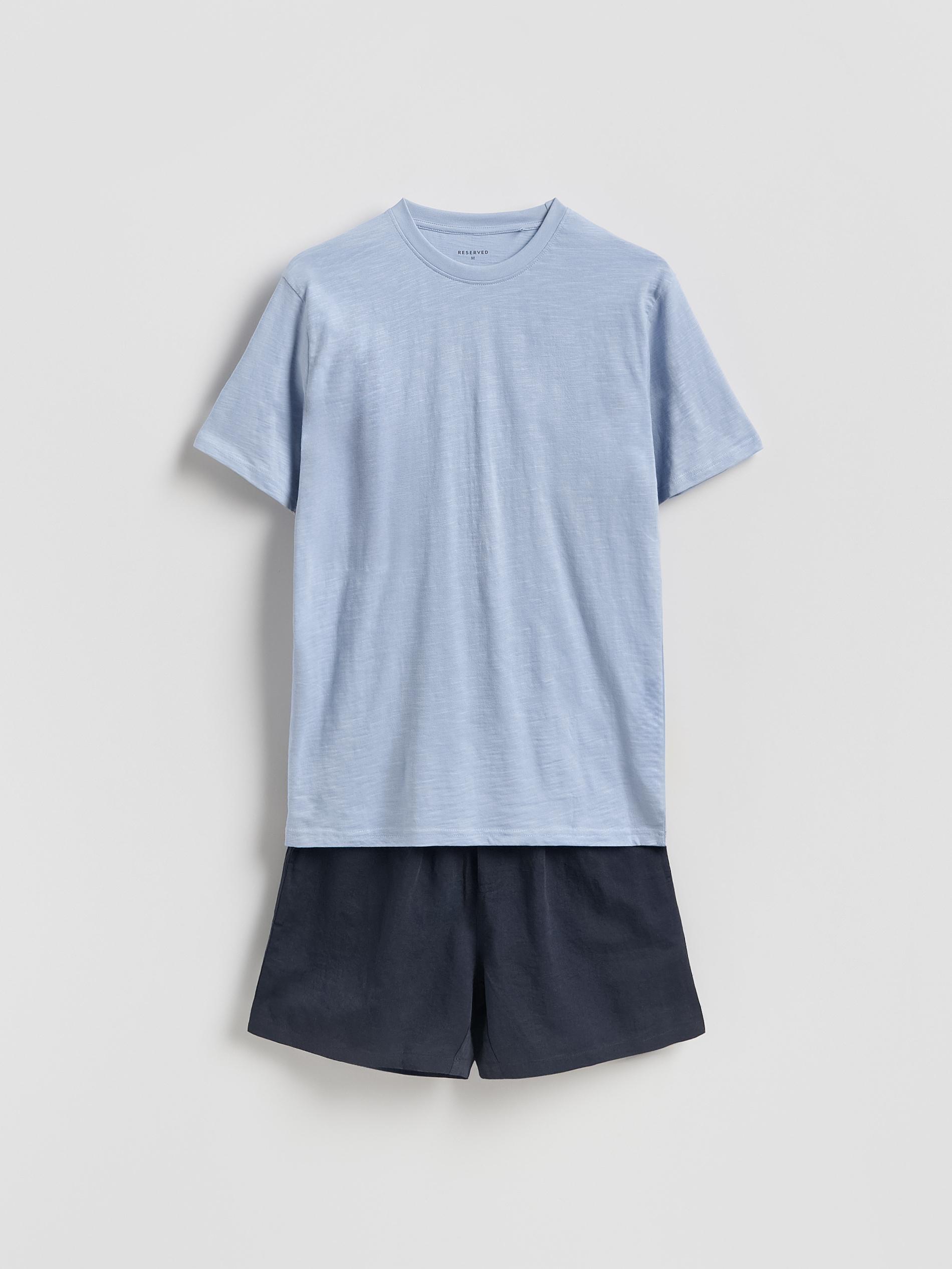 Blue Two Piece Pyjama Set With Linen Blend, Blue, large image number 0