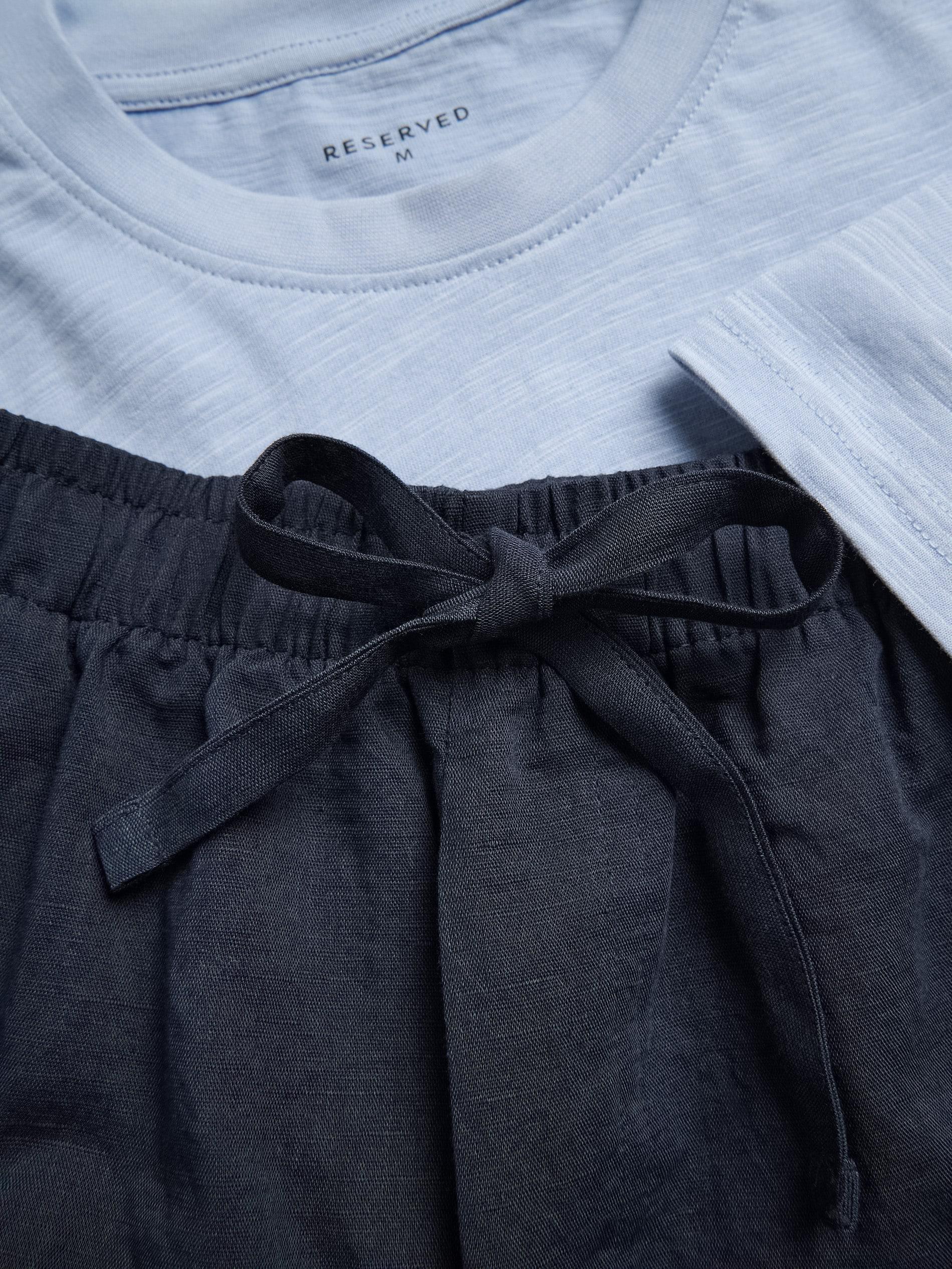 Blue Two Piece Pyjama Set With Linen Blend, Blue, large image number 1