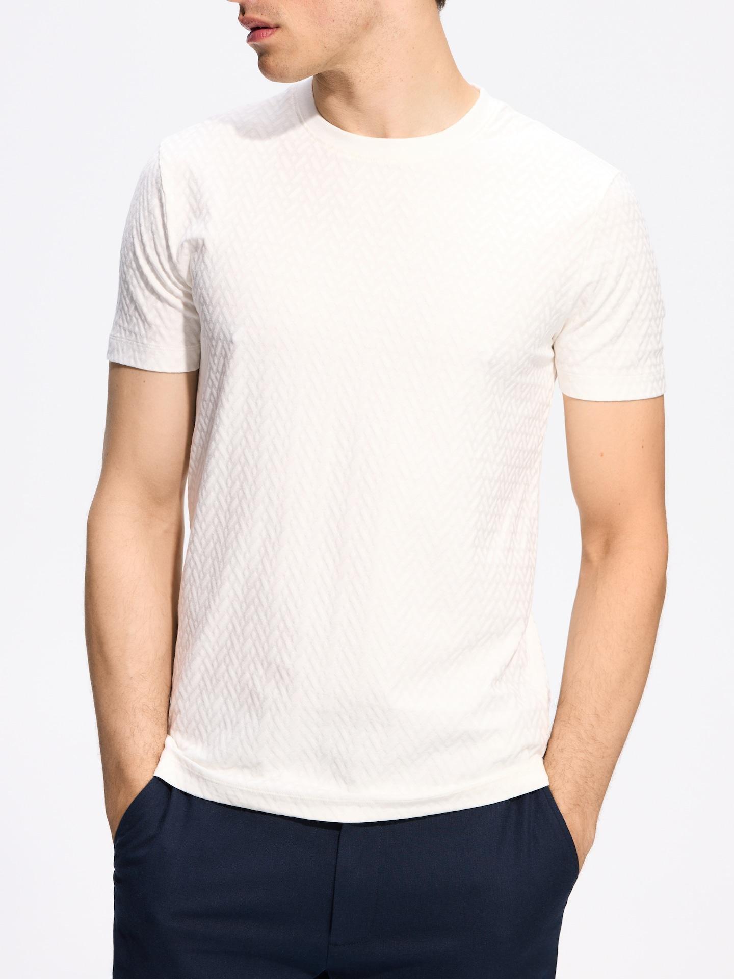 Cream Slim Fit Structural T-Shirt, Ivory, large image number 1