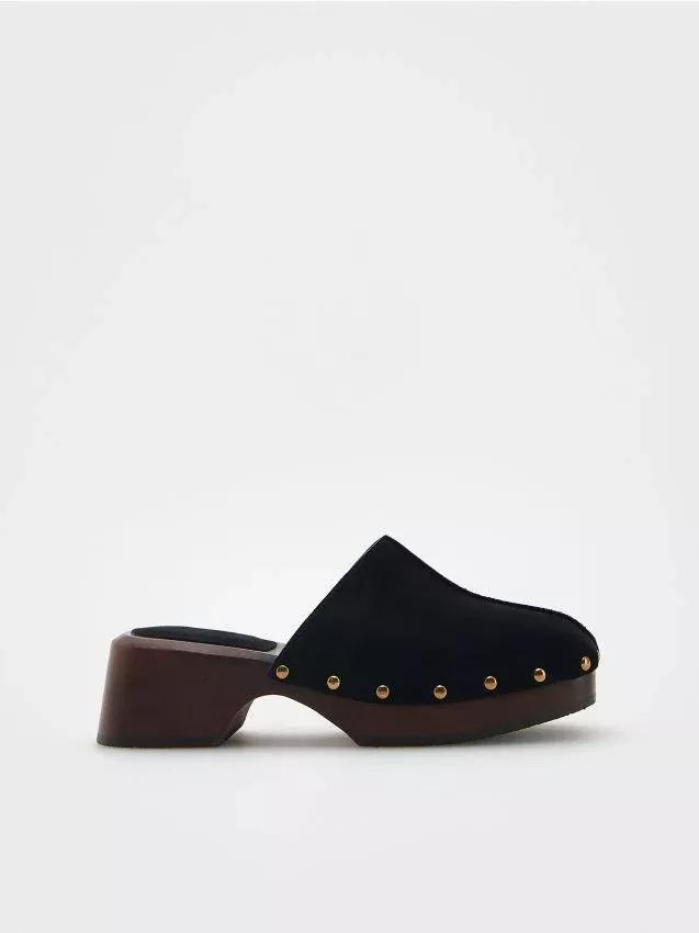 Black Suede Mule Shoes, , large image number 0