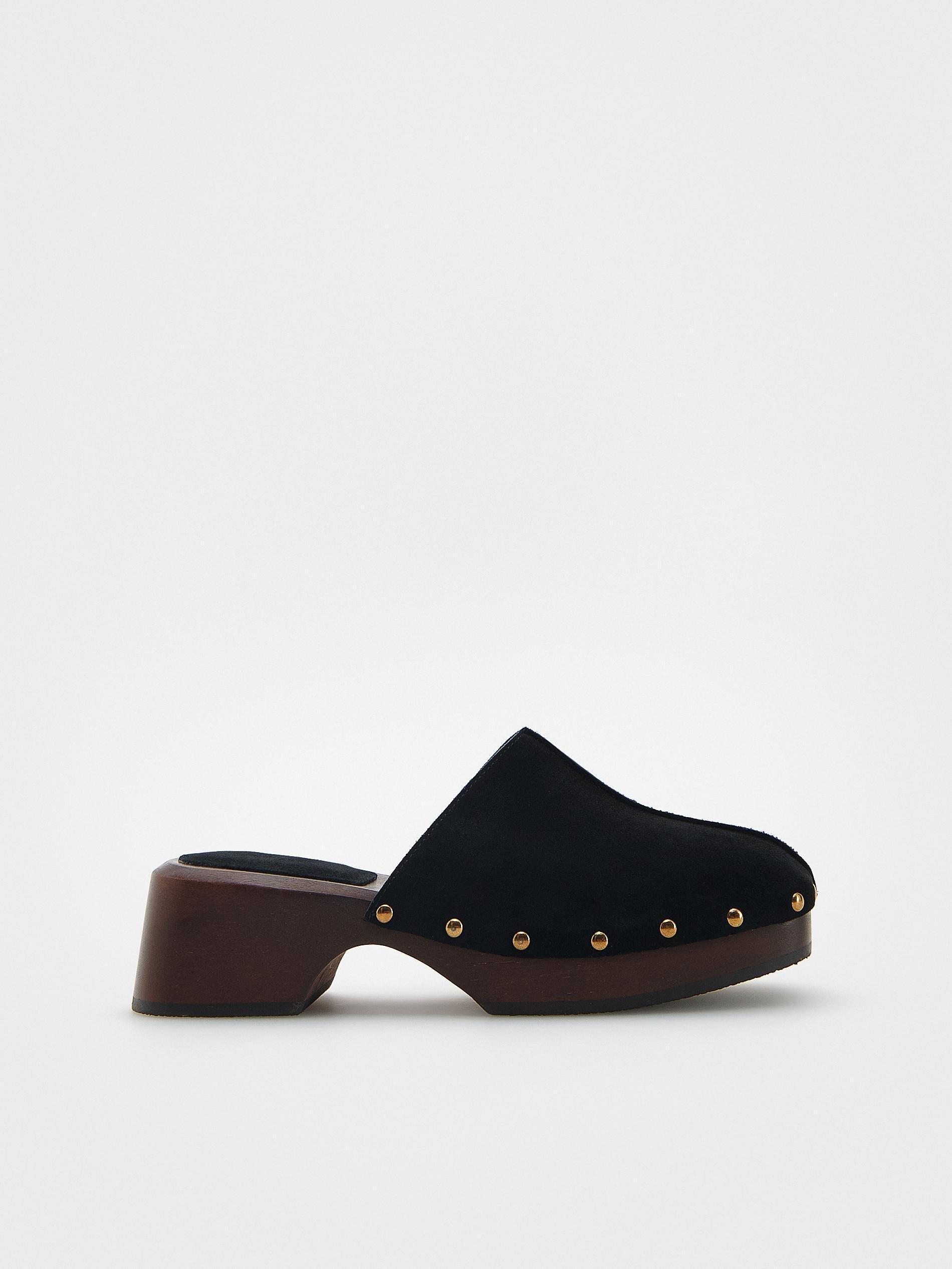 Black Suede Mule Shoes, , large image number 1