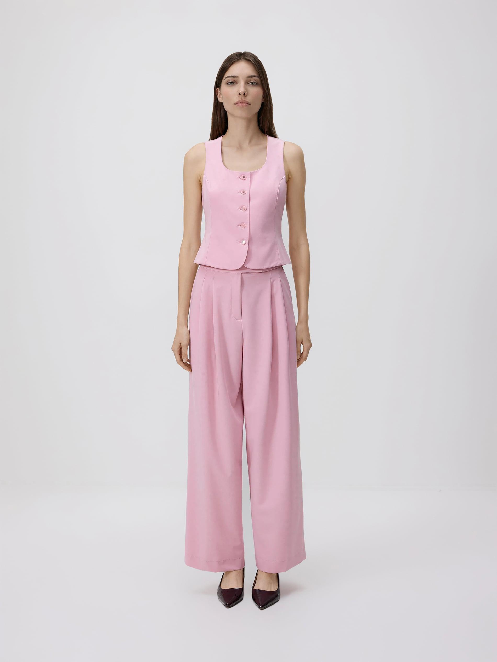 Pink Viscose Blend Trousers, Pink, large image number 1