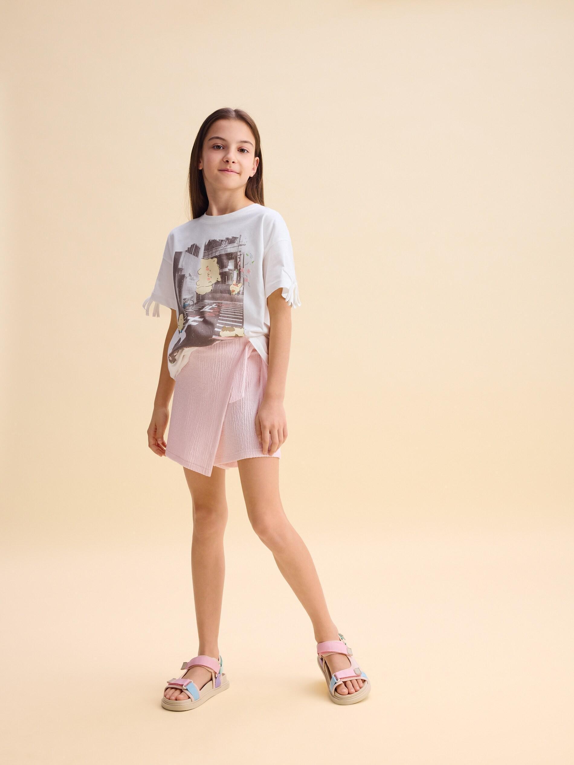 Pink Shorts With Wrap Front, Pink, large image number 1