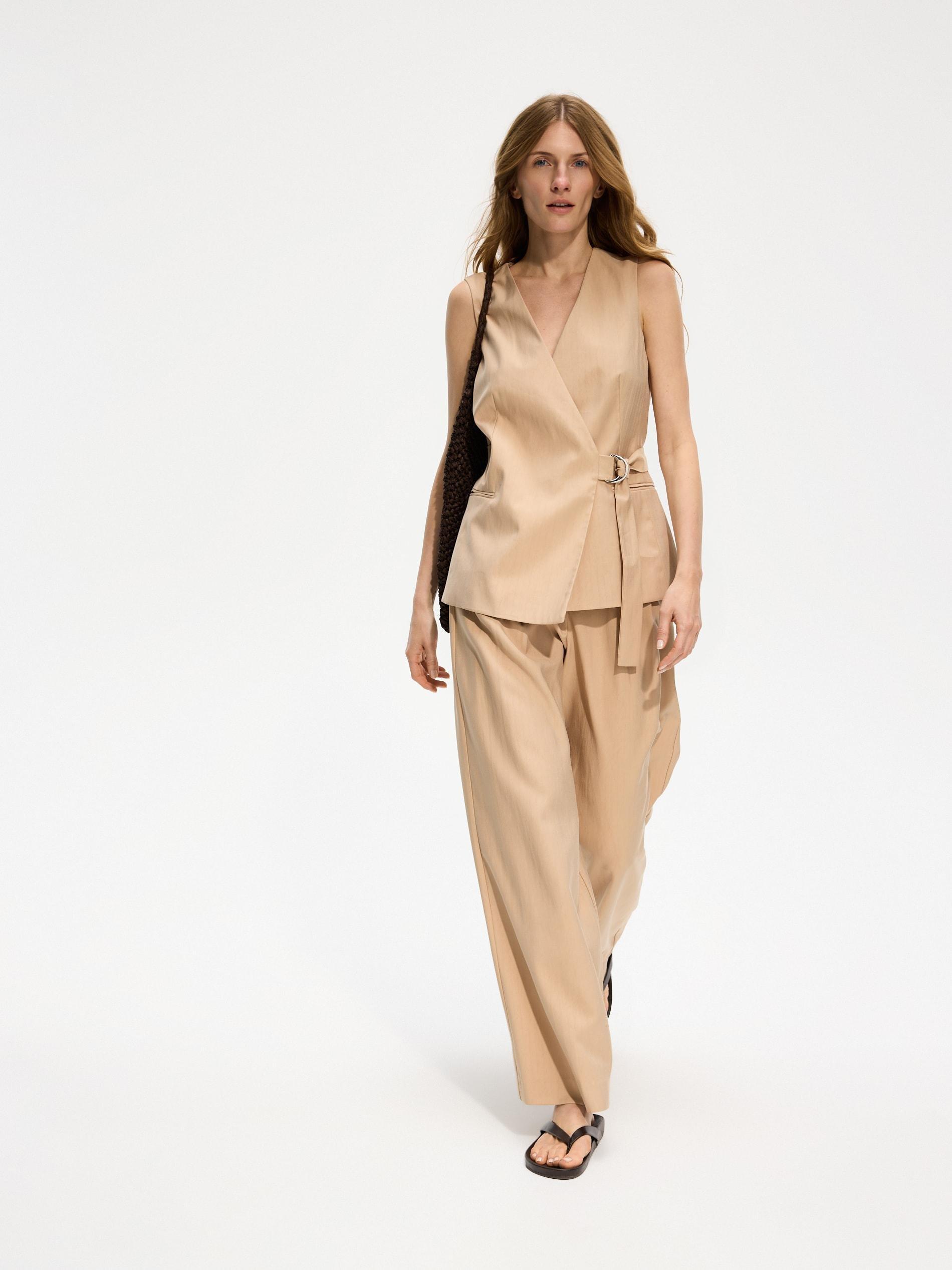 Beige Viscose Rich Trousers, Beige, large image number 0