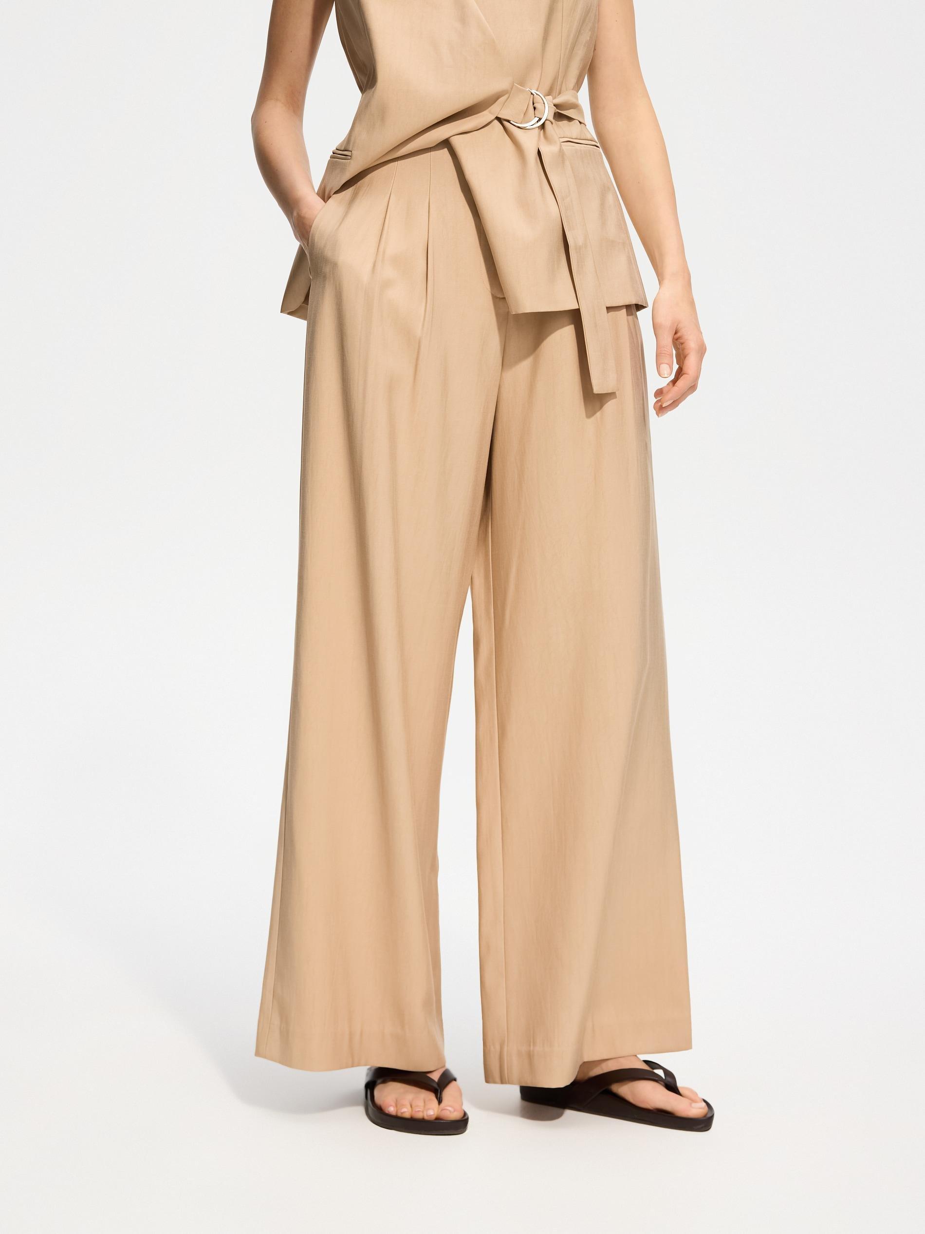 Beige Viscose Rich Trousers, Beige, large image number 1