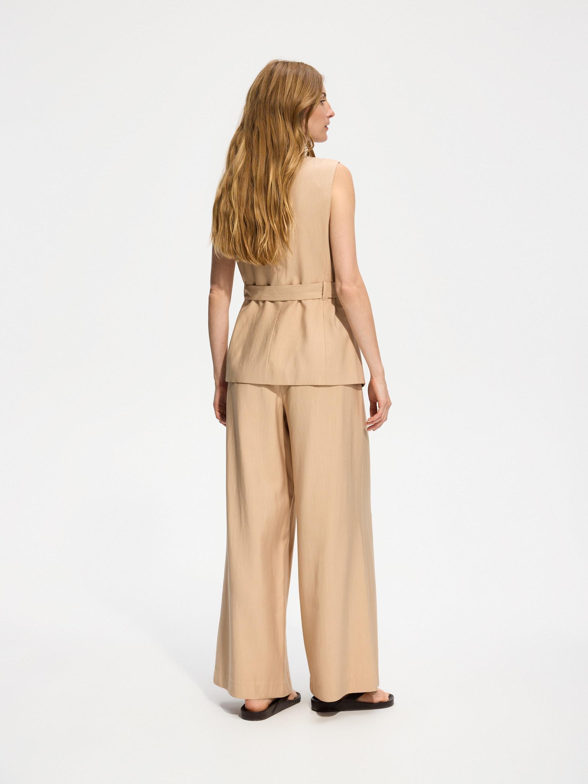 Beige Viscose Rich Trousers, Beige, large image number 2