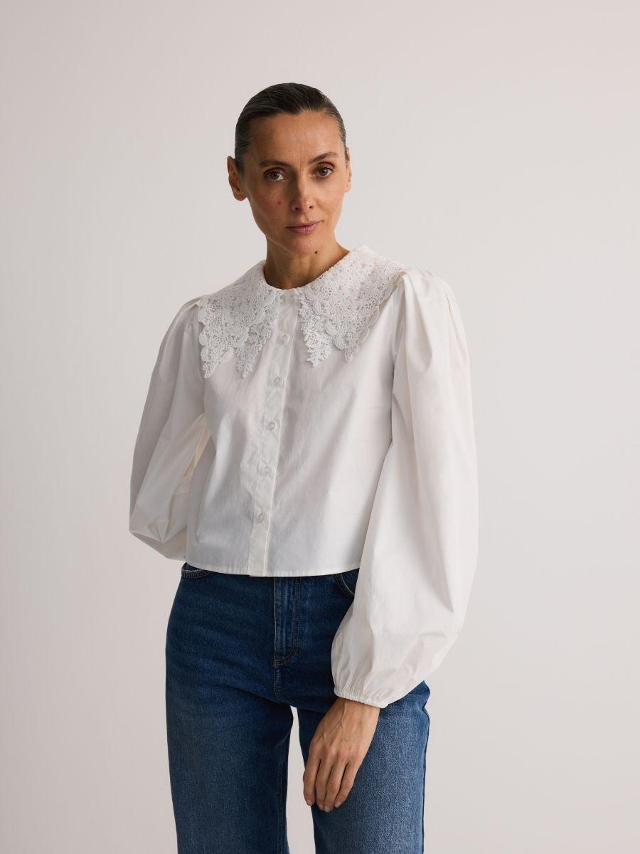 White Cotton Shirt With Decorative Collarr, , large image number 0