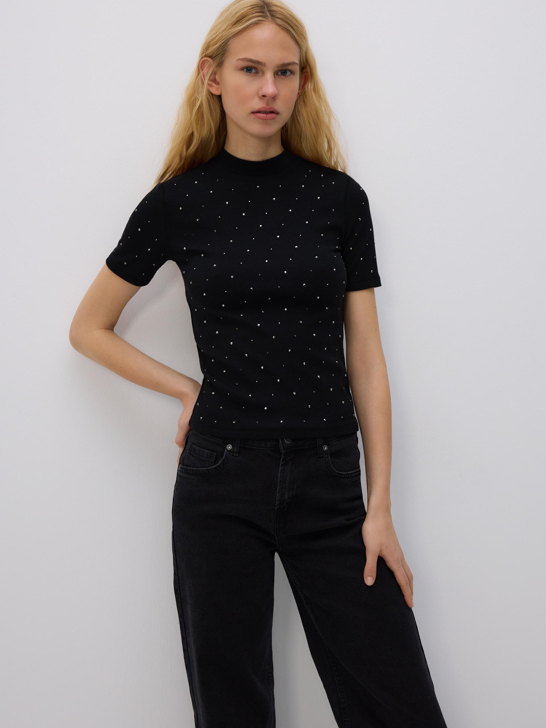 Black T-Shirt With Applique, Black, large image number 0