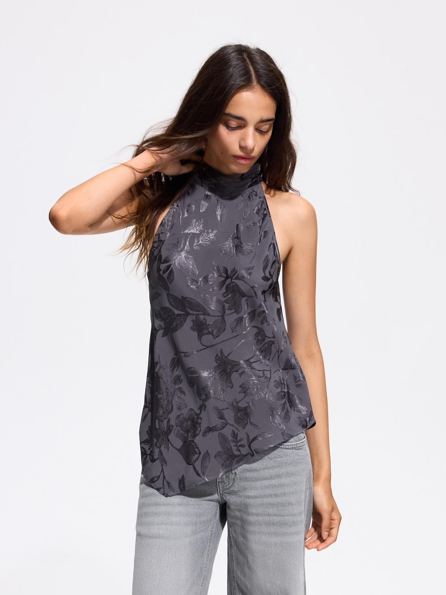 Grey Jacquard-Pattern Blouse, Grey, large image number 0